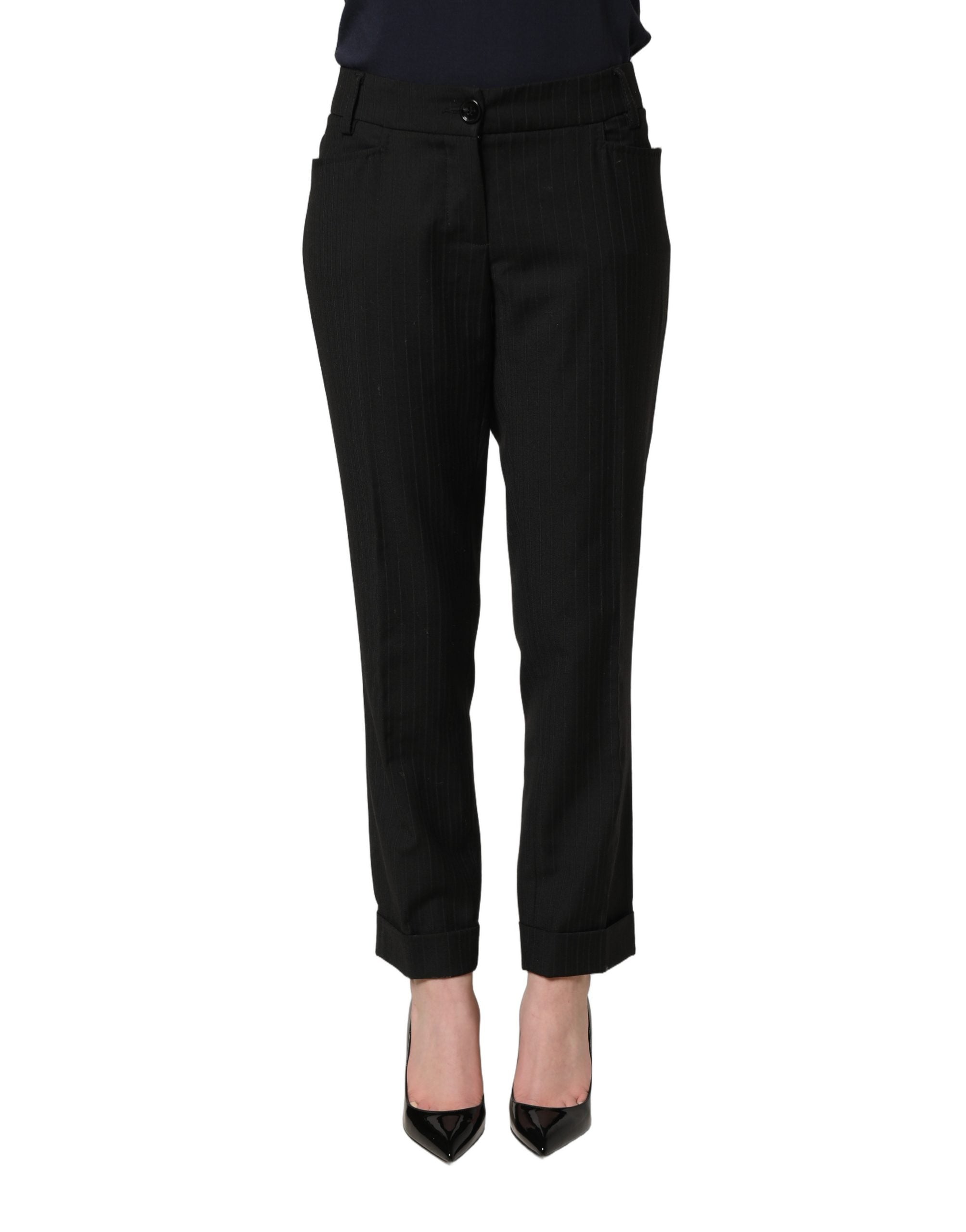 Dolce & Gabbana Black Mid Waisted Polyester Trouser Women's Pants (Pre-Owned)