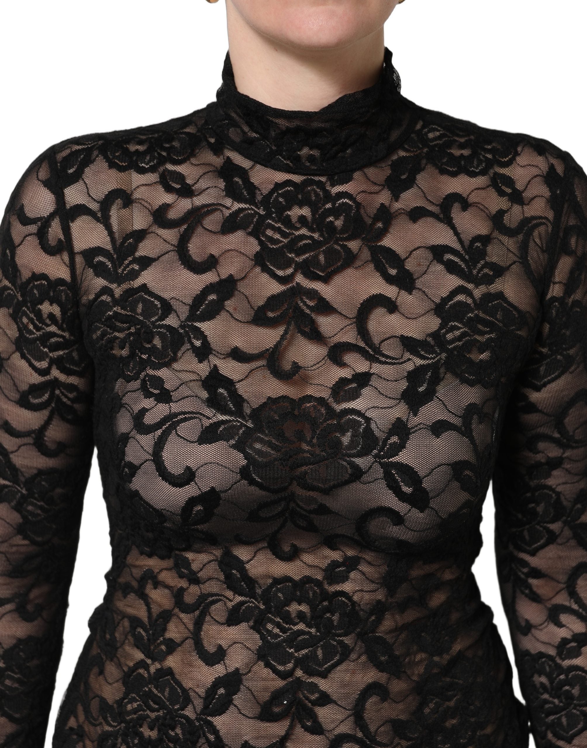 Dolce & Gabbana Black Floral Lace Turtle Neck Long Sleeve Women's Top (Pre-Owned)