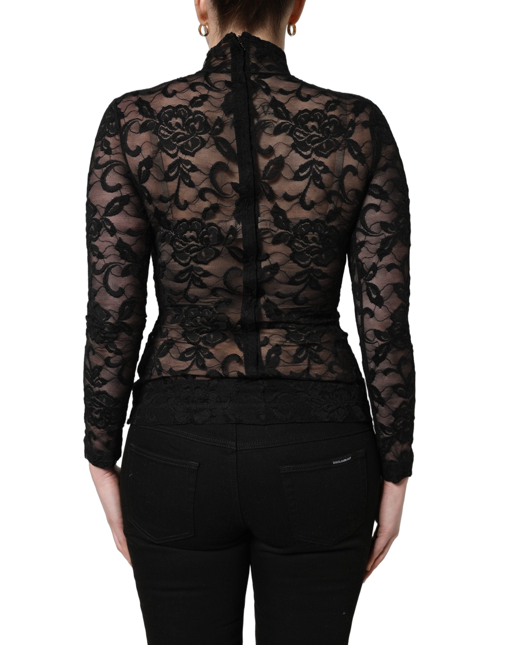 Dolce & Gabbana Black Floral Lace Turtle Neck Long Sleeve Women's Top (Pre-Owned)