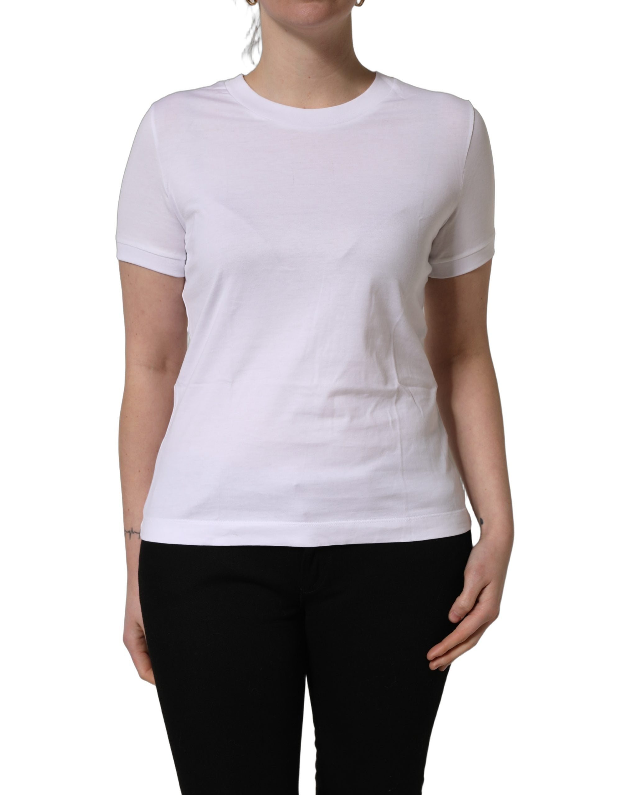 Dolce & Gabbana White Cotton Round Neck Short Sleeves Women's T-Shirt (Pre-Owned)