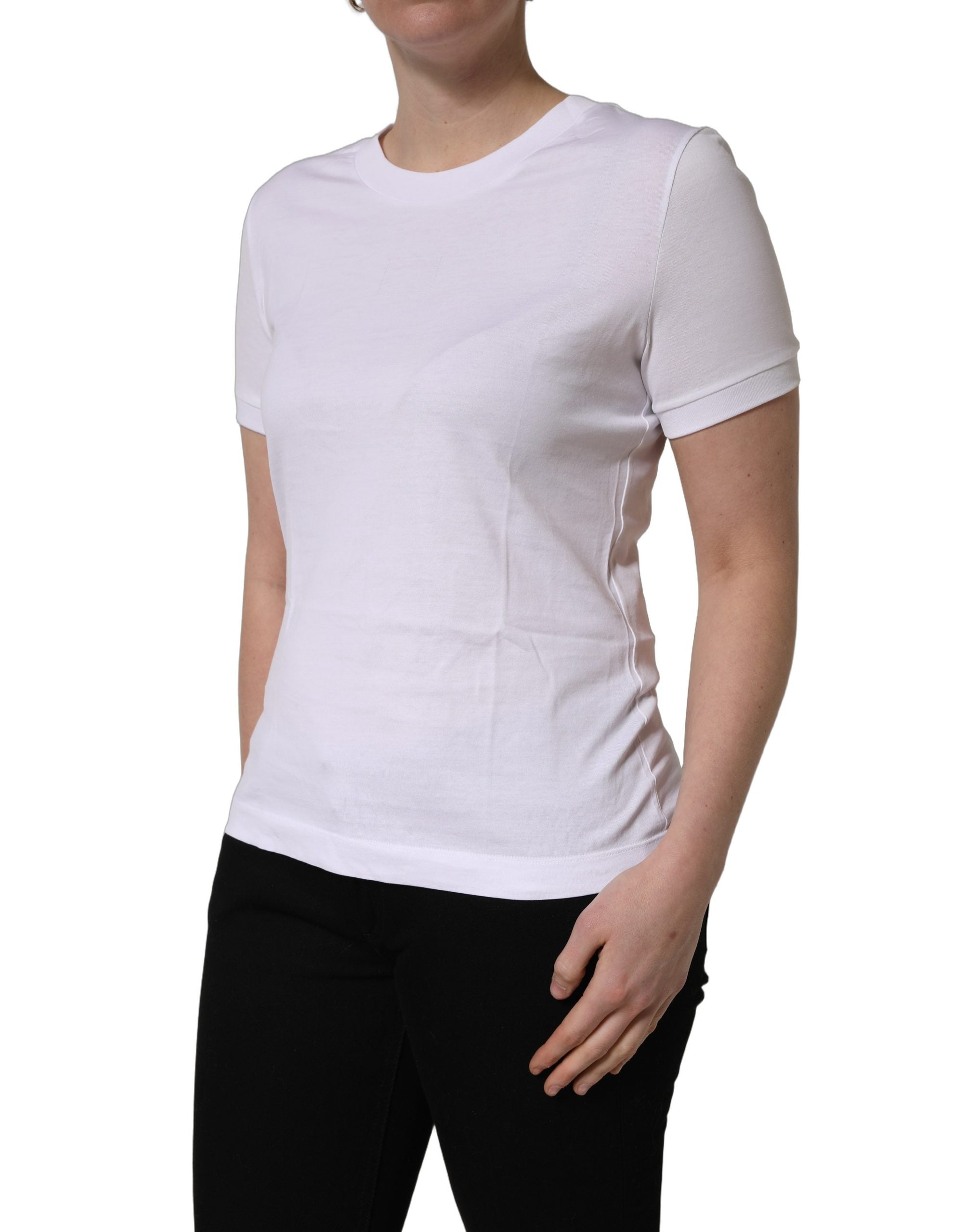 Dolce & Gabbana White Cotton Round Neck Short Sleeves Women's T-Shirt (Pre-Owned)