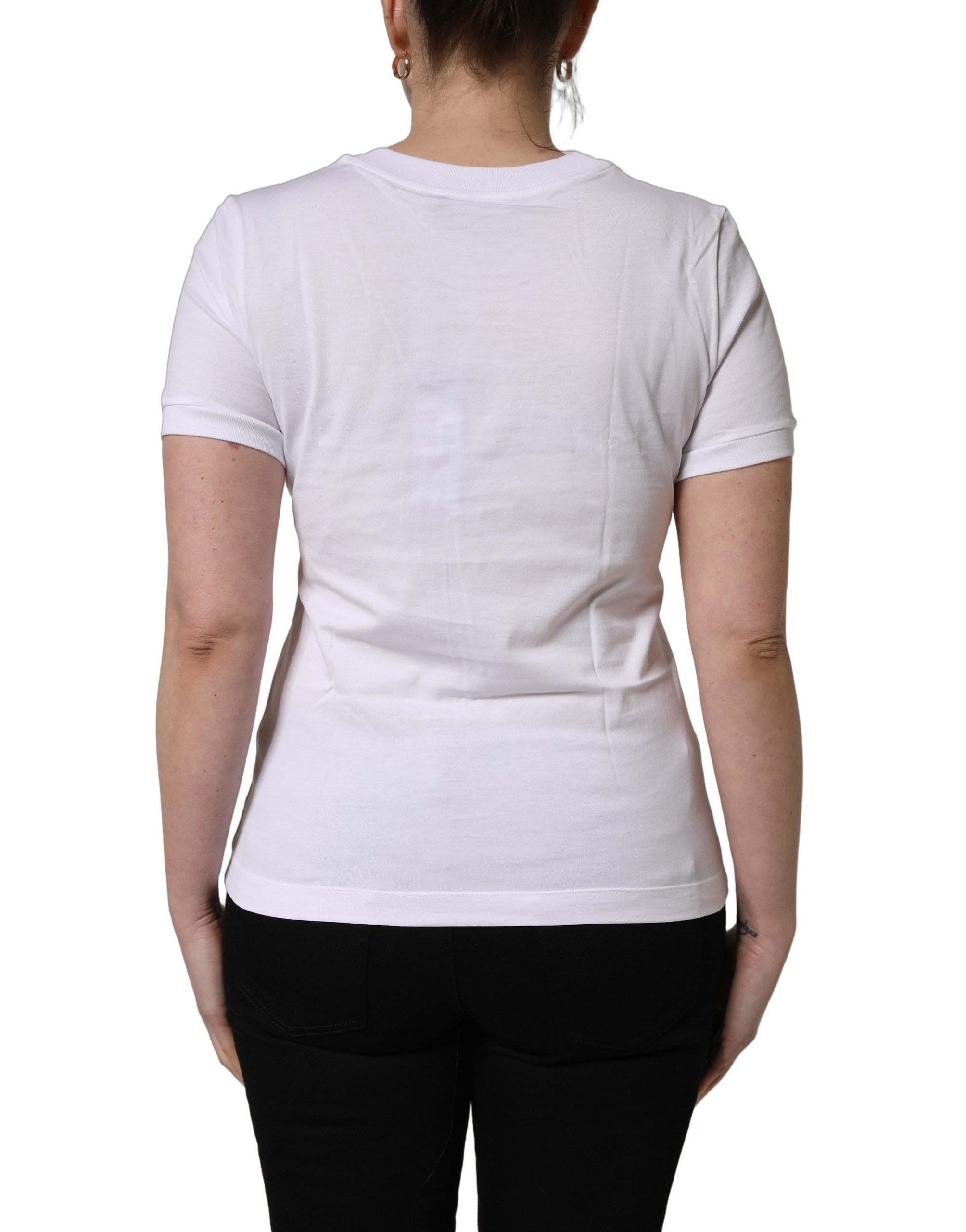 Dolce & Gabbana White Cotton Round Neck Short Sleeves Women's T-Shirt (Pre-Owned)