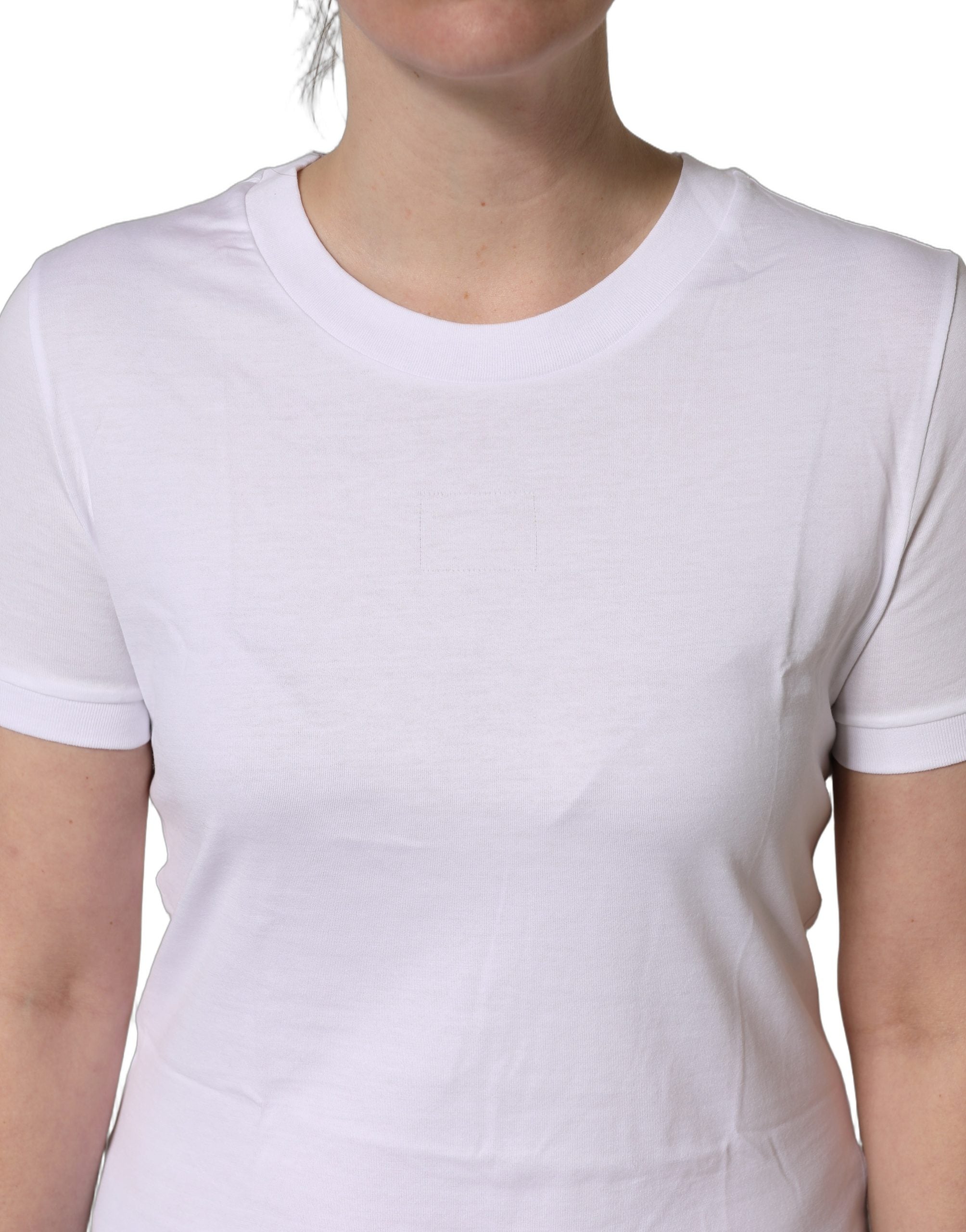 Dolce & Gabbana White Cotton Round Neck Short Sleeves Women's T-Shirt (Pre-Owned)