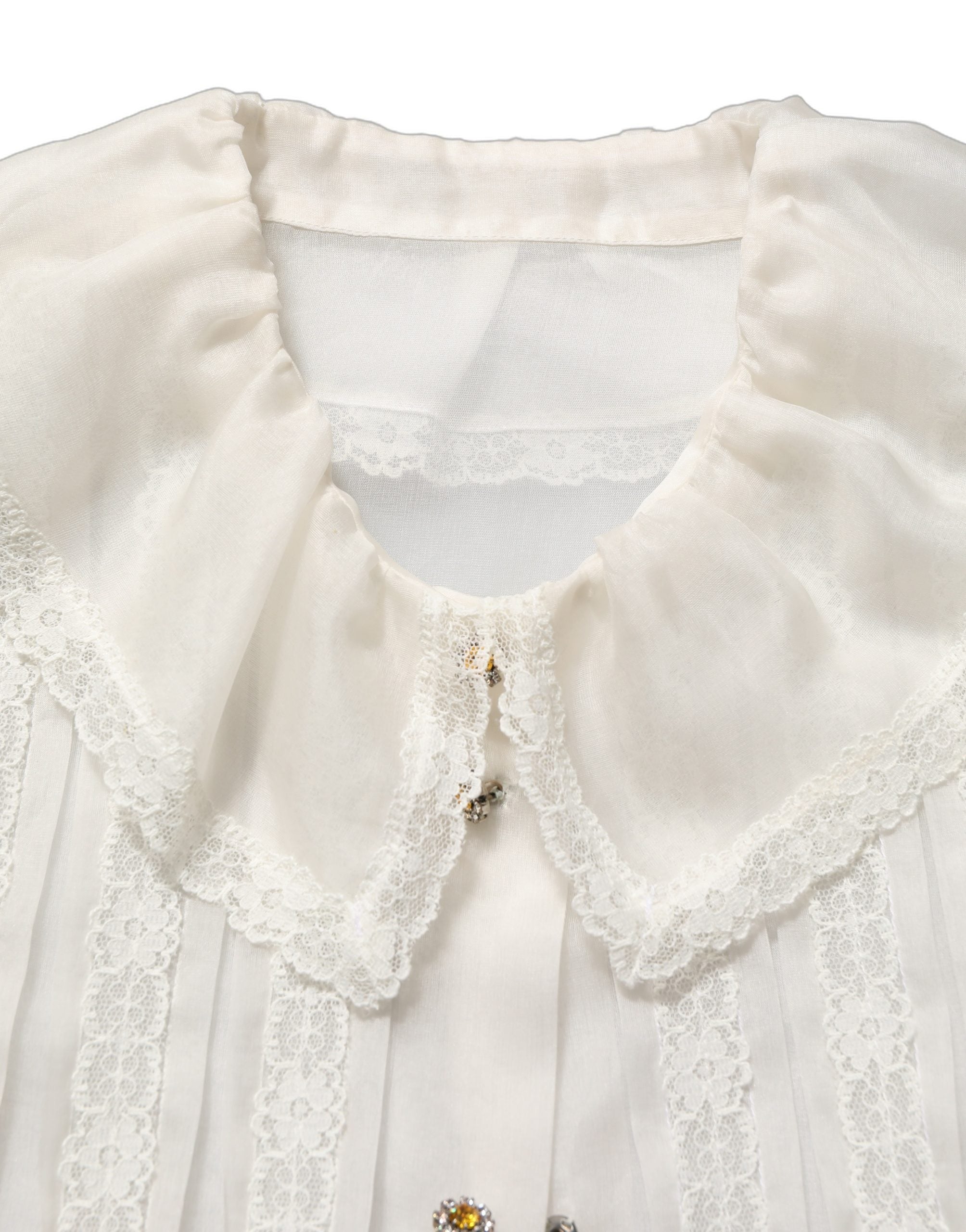 Dolce & Gabbana White Ruffled Sheer Silk Buttoned Blouse Women's Top
