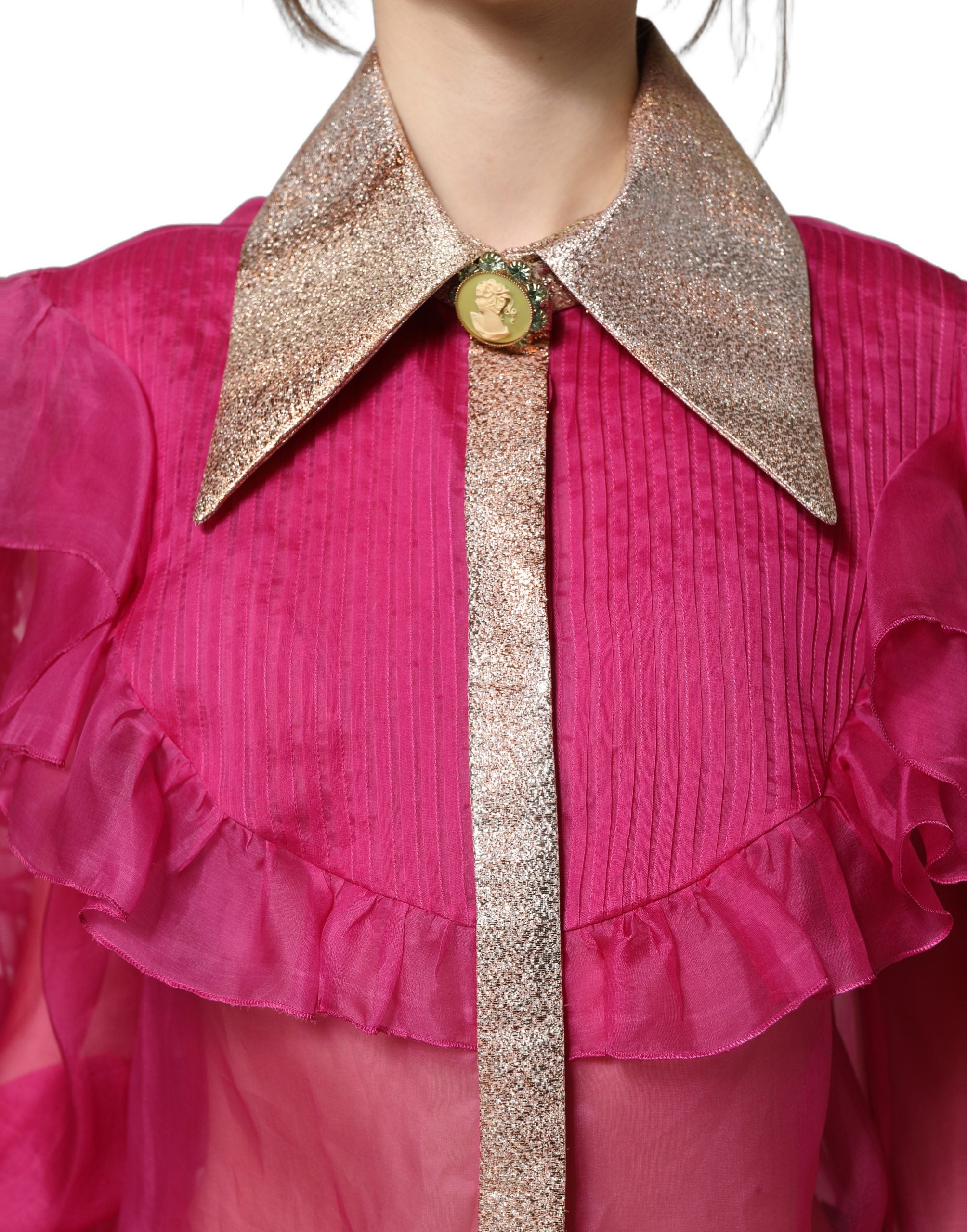 Dolce & Gabbana Fuchsia Sheer Chiffon Buttoned Blouse Women's Top (Pre-Owned)