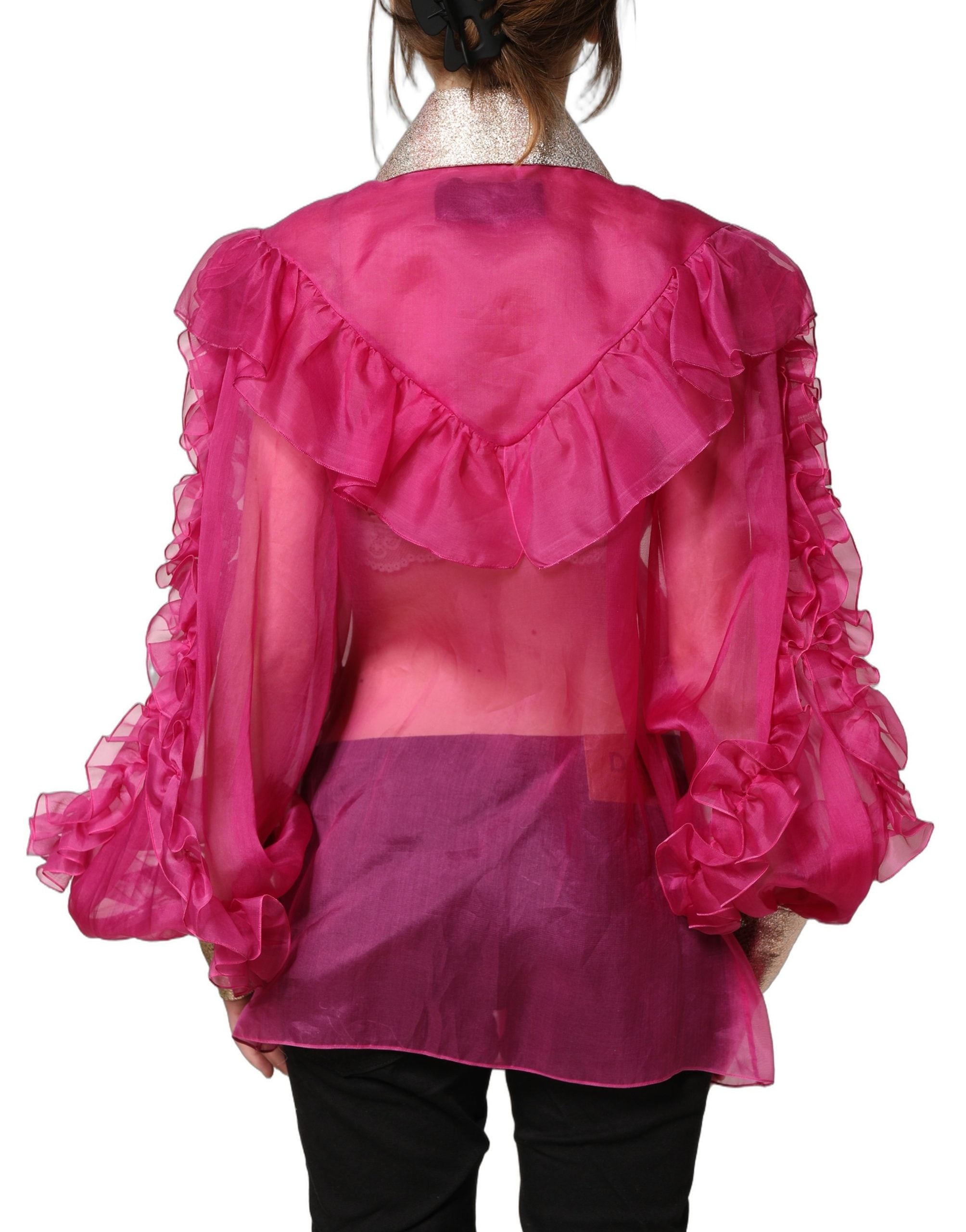 Dolce & Gabbana Fuchsia Sheer Chiffon Buttoned Blouse Women's Top (Pre-Owned)