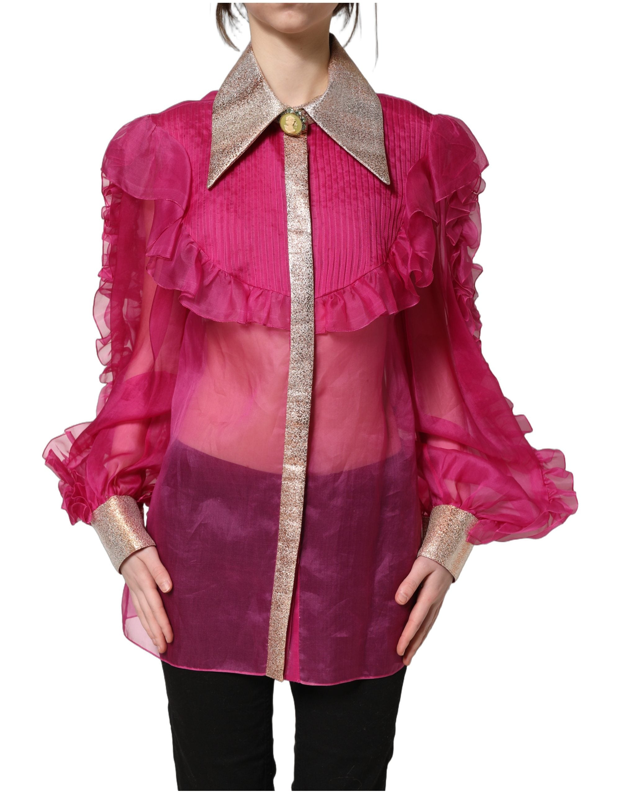 Dolce & Gabbana Fuchsia Sheer Chiffon Buttoned Blouse Women's Top (Pre-Owned)