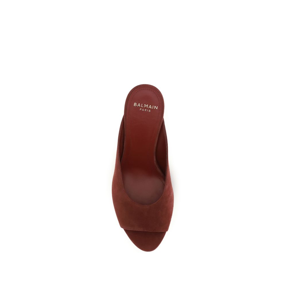 Balmain Bordeaux Goatskin Women's Mules