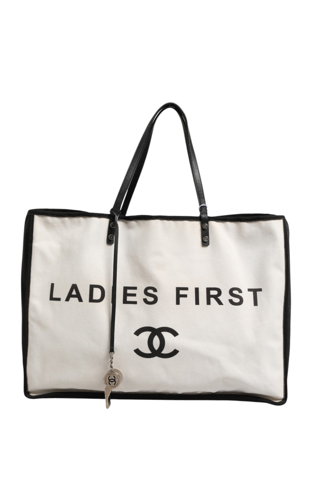 Chanel Ladies First White and Black Canvas Shopper Tote Women's Bag (Pre-Owned)