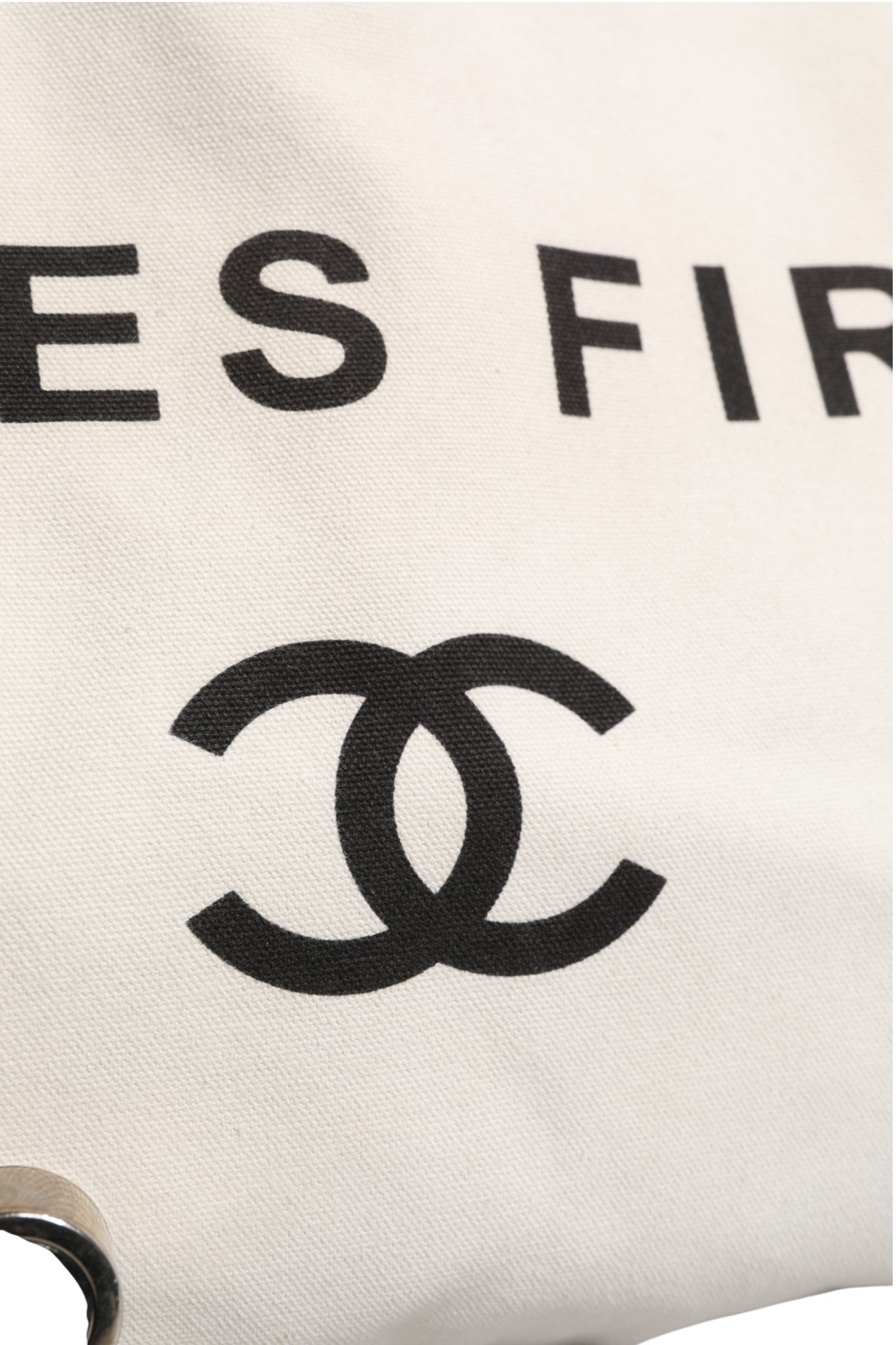 Chanel Ladies First White and Black Canvas Shopper Tote Women's Bag (Pre-Owned)