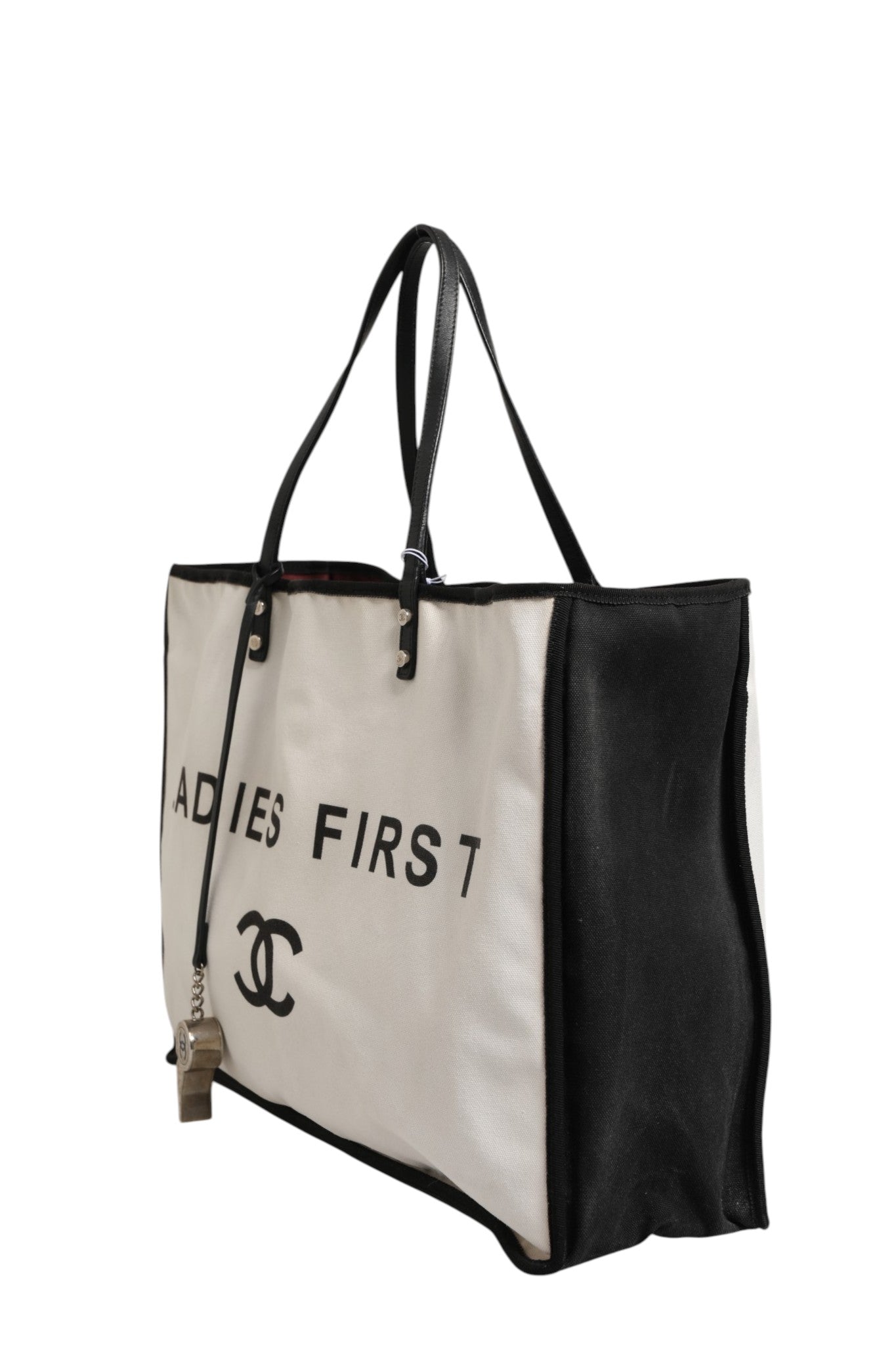 Chanel Ladies First White and Black Canvas Shopper Tote Women's Bag (Pre-Owned)