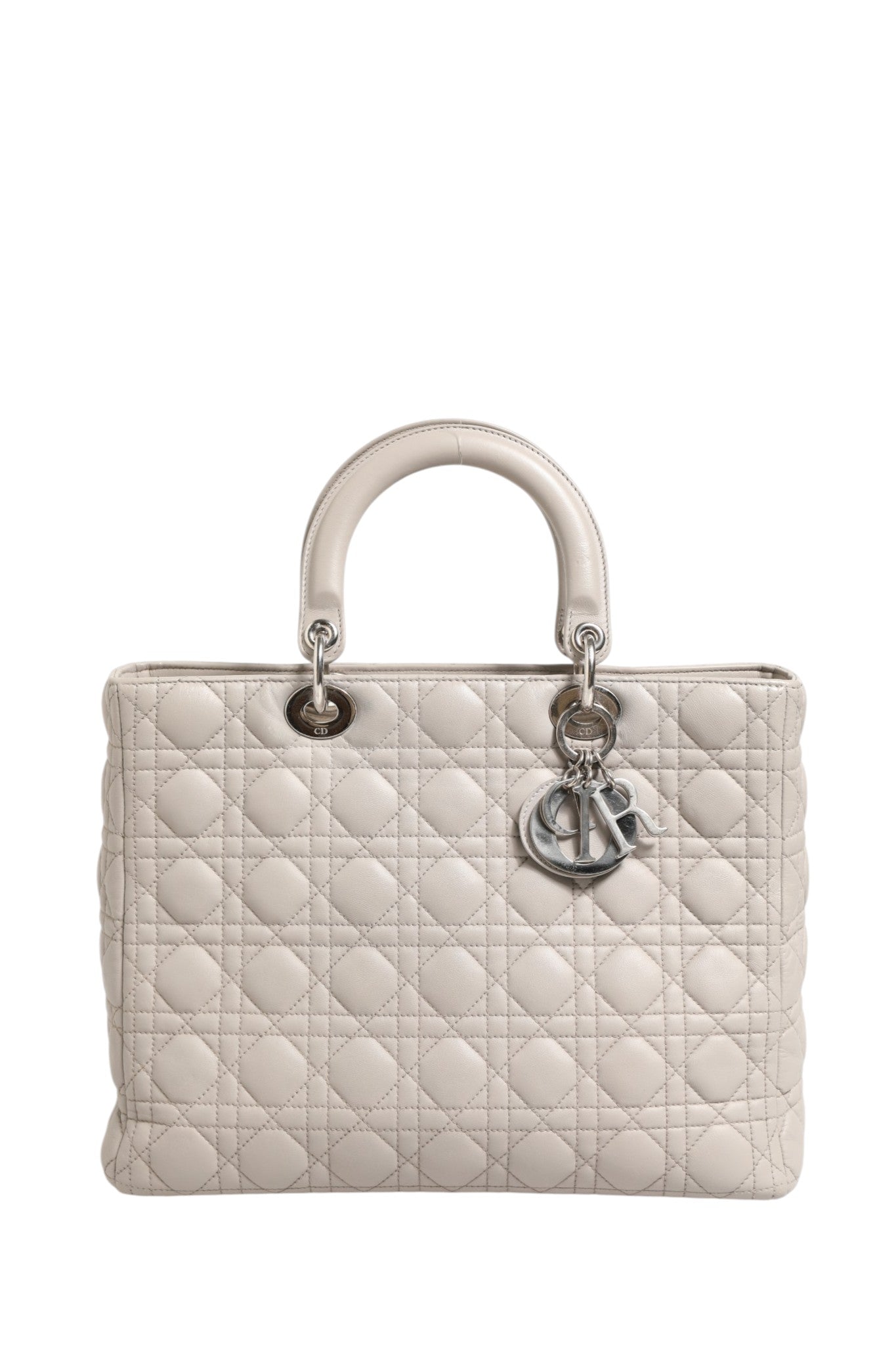 Christian Dior Lady Dior Large Grey Cannage Lambskin Women's Bag (Pre-Owned)
