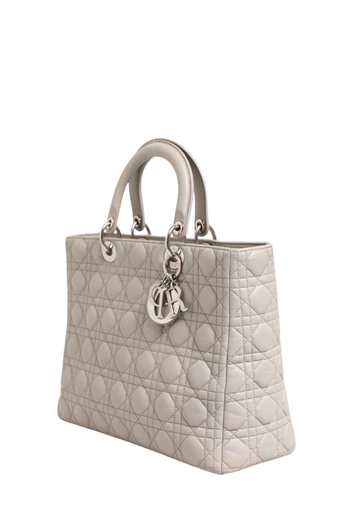 Christian Dior Lady Dior Large Grey Cannage Lambskin Women's Bag (Pre-Owned)