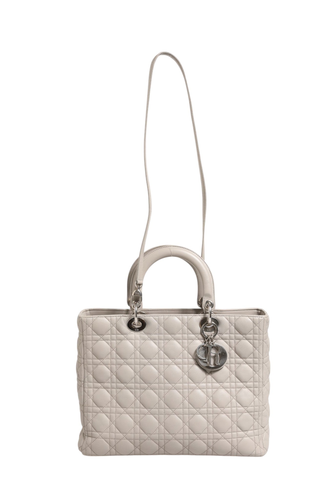 Christian Dior Lady Dior Large Grey Cannage Lambskin Women's Bag (Pre-Owned)