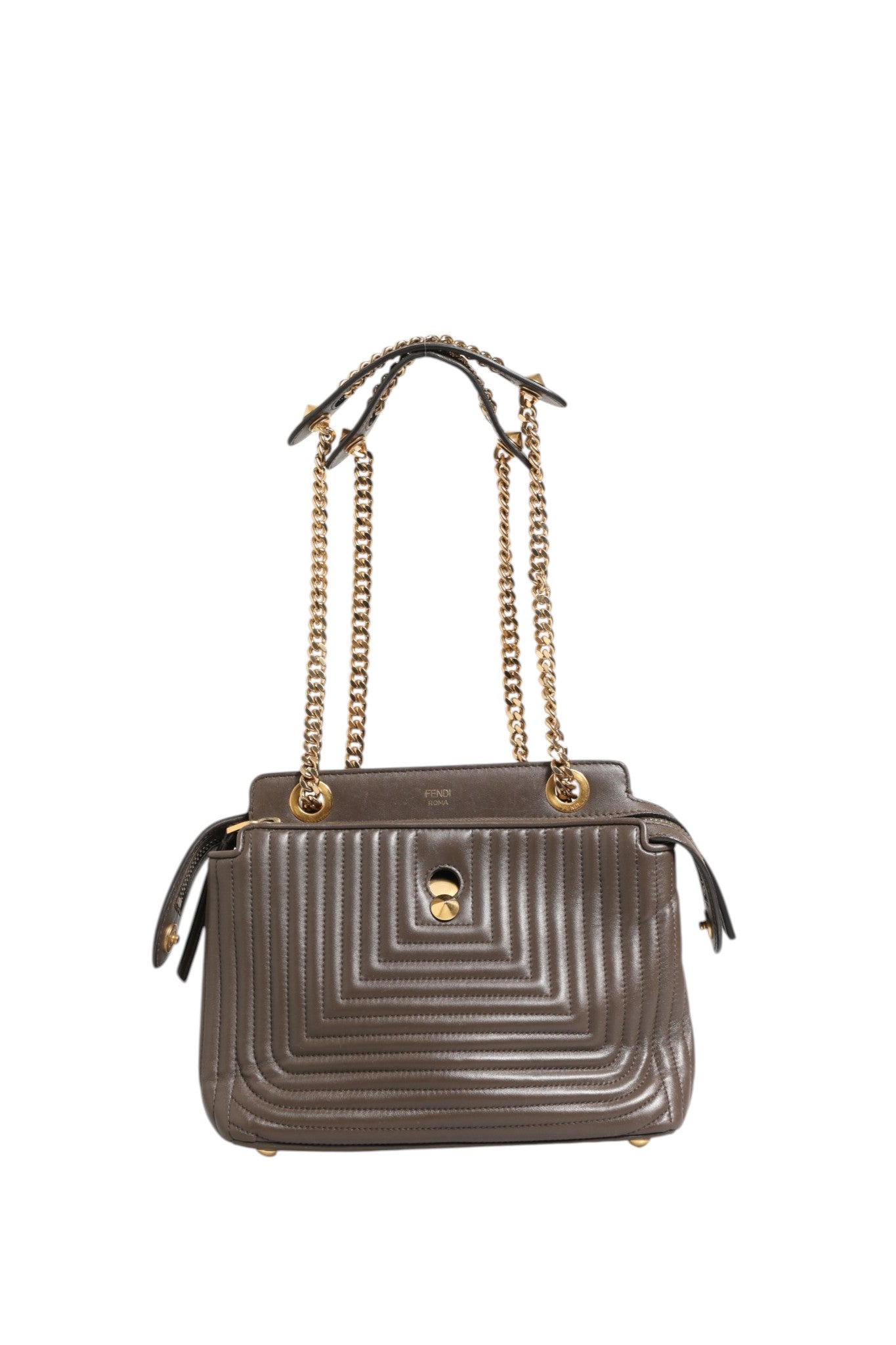 Fendi Brown Quilted Lambskin Leather Dotcom Click Small Shoulder Women's Bag (Pre-Owned)