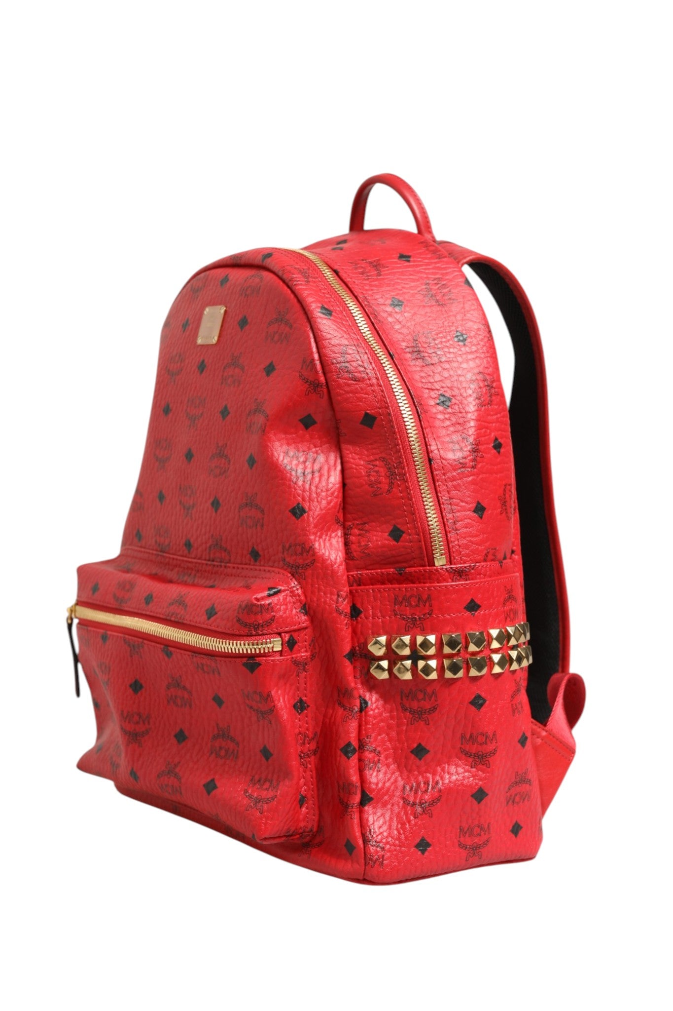 MCM Medium Stark Studded Visetos Backpack - Women's Red (Pre-Owned)