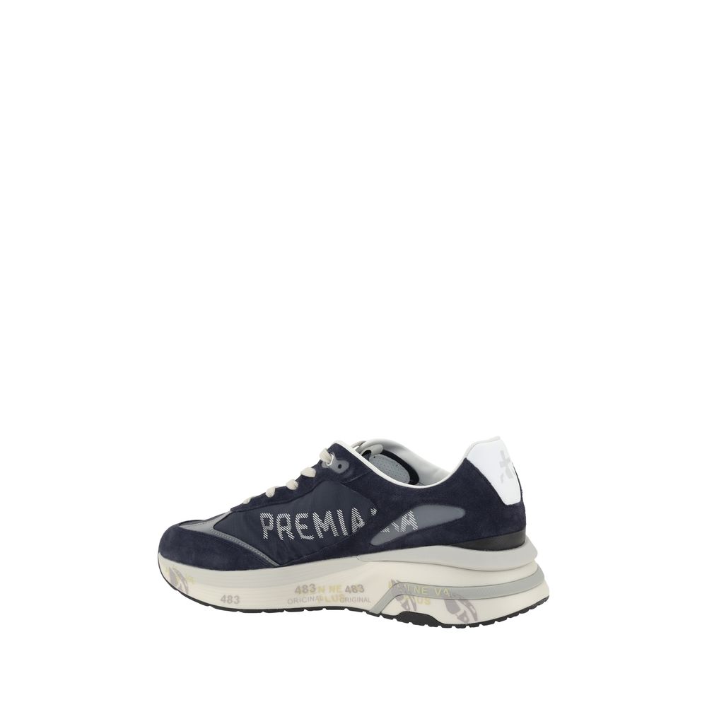 Premiata Blue Calf Leather Bos Taurus Athletic Men's Sneakers