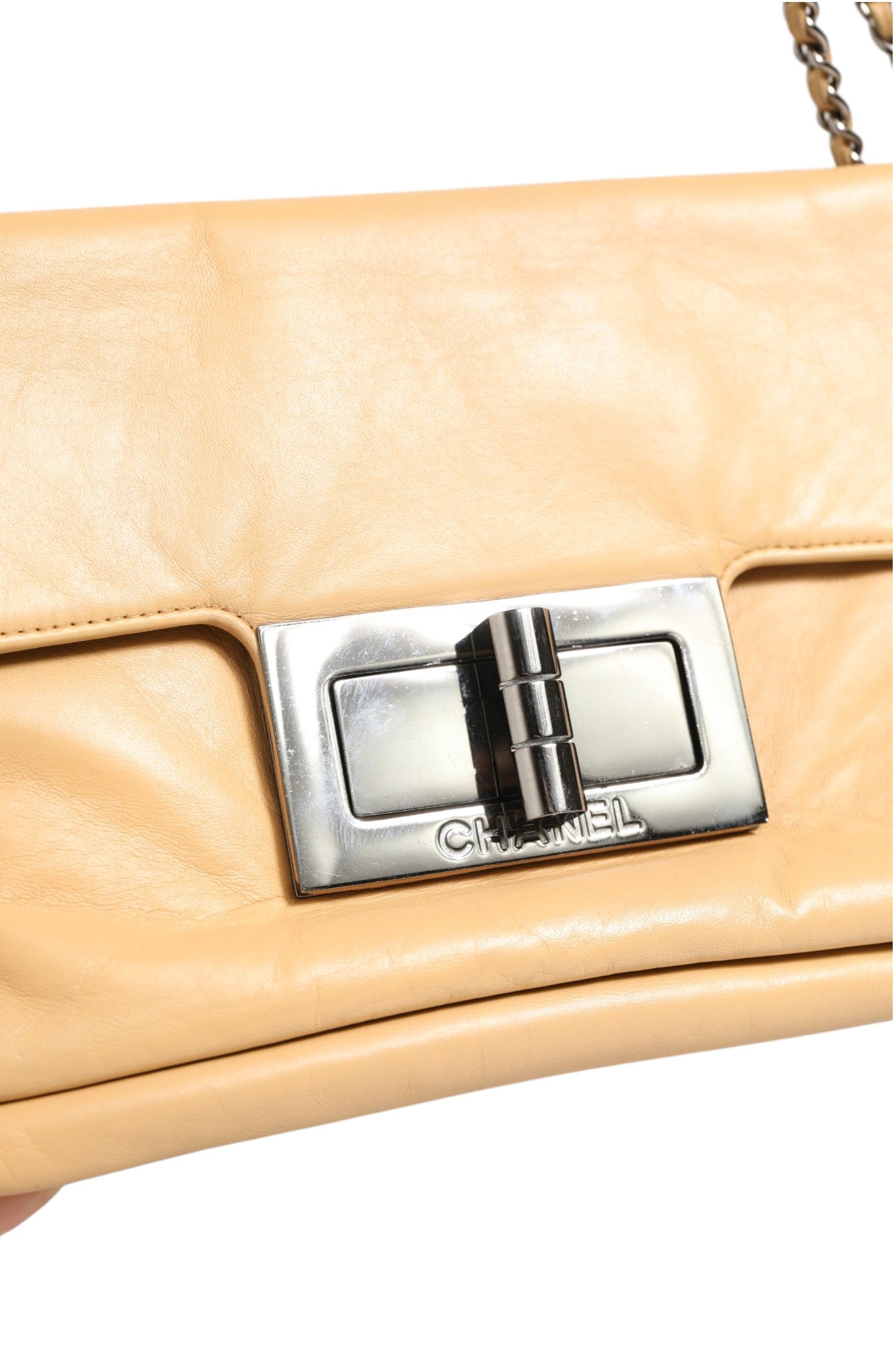 Chanel Beige Lambskin Giant Reissue Mademoiselle Lock Flap Women's Bag (Pre-Owned)