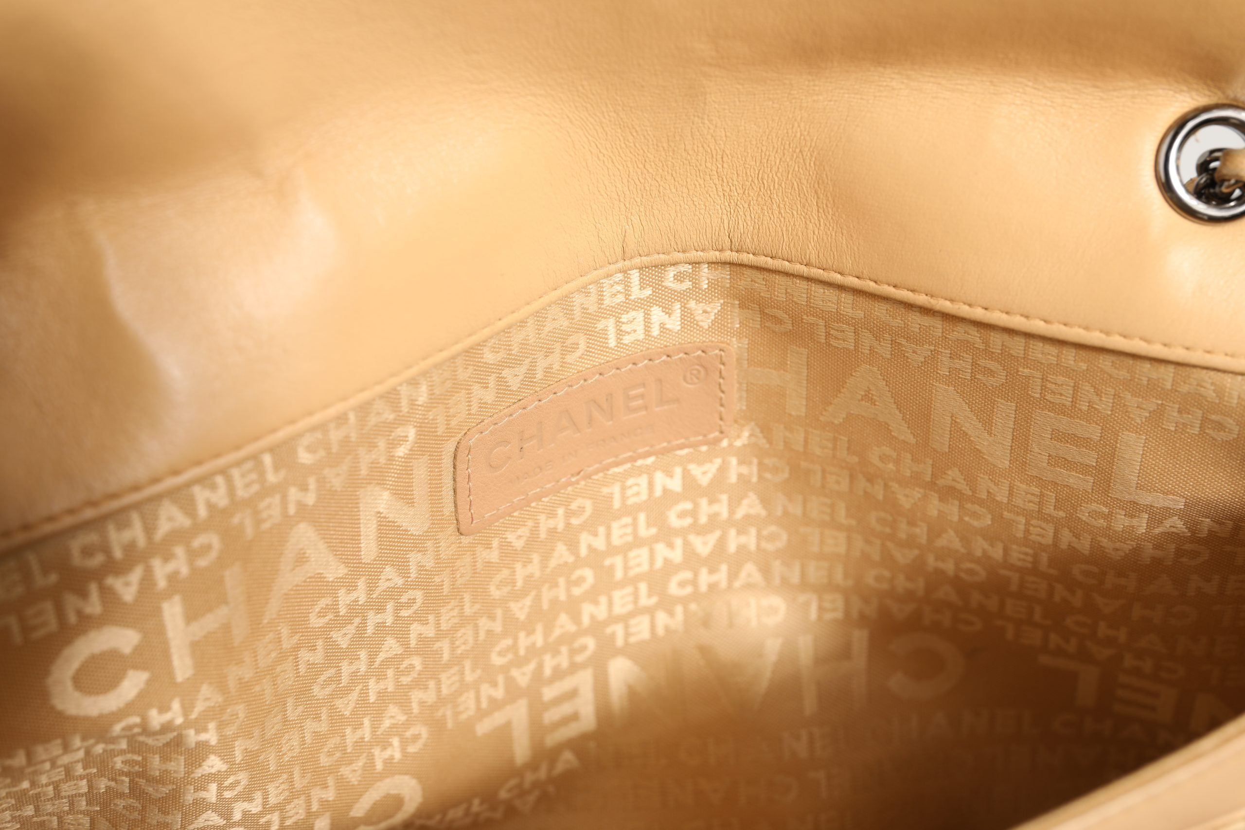 Chanel Beige Lambskin Giant Reissue Mademoiselle Lock Flap Women's Bag (Pre-Owned)