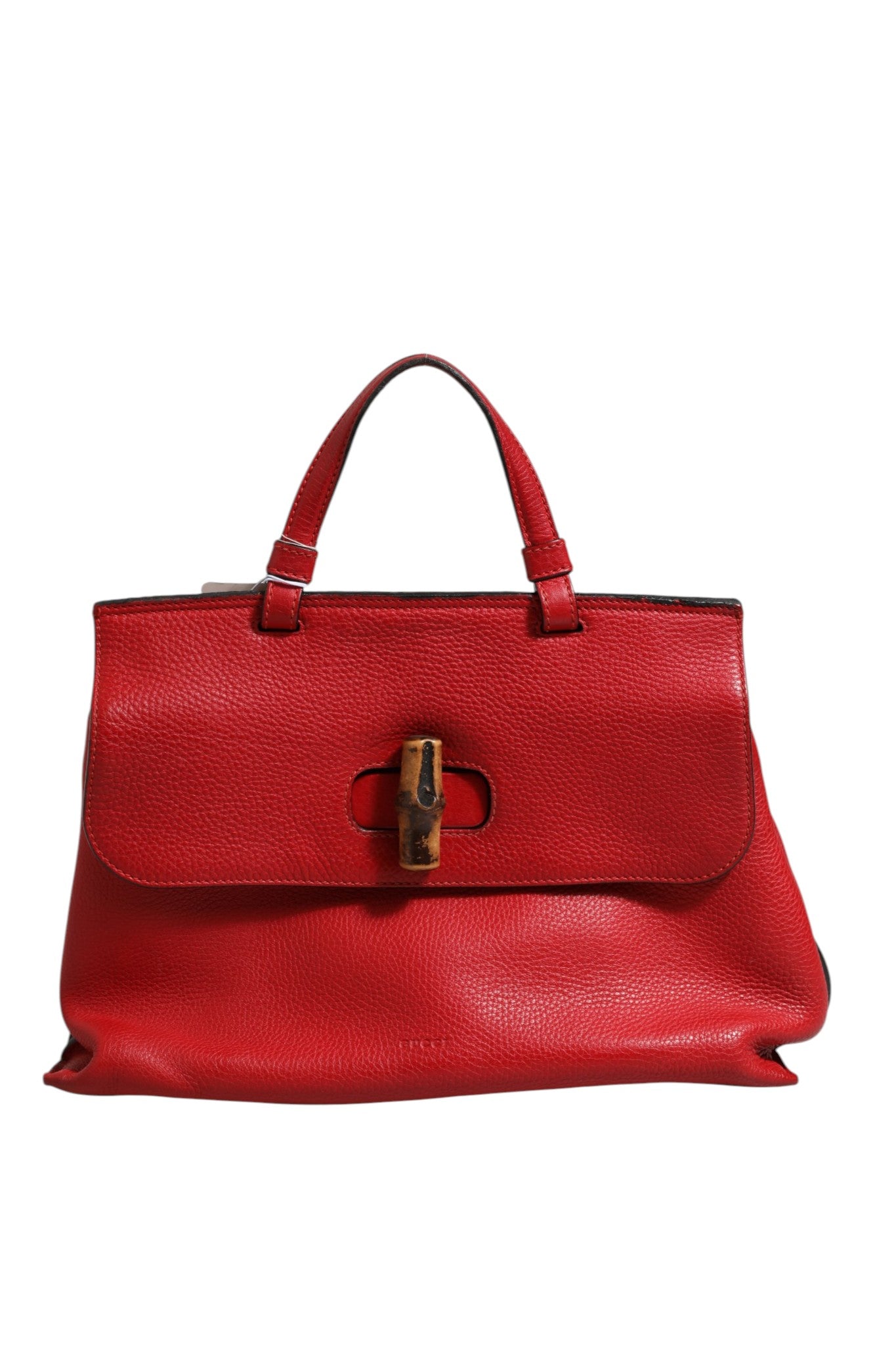 Gucci Red Leather Bamboo Daily Tote Crossbody Women's Bag (Pre-Owned)