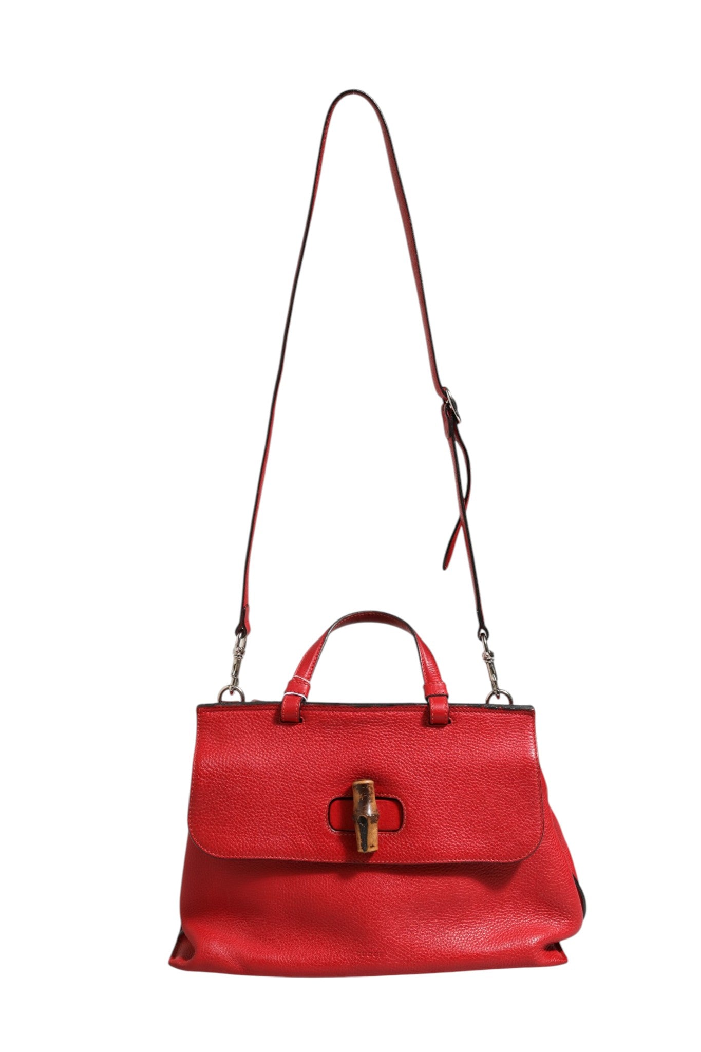 Gucci Red Leather Bamboo Daily Tote Crossbody Women's Bag (Pre-Owned)