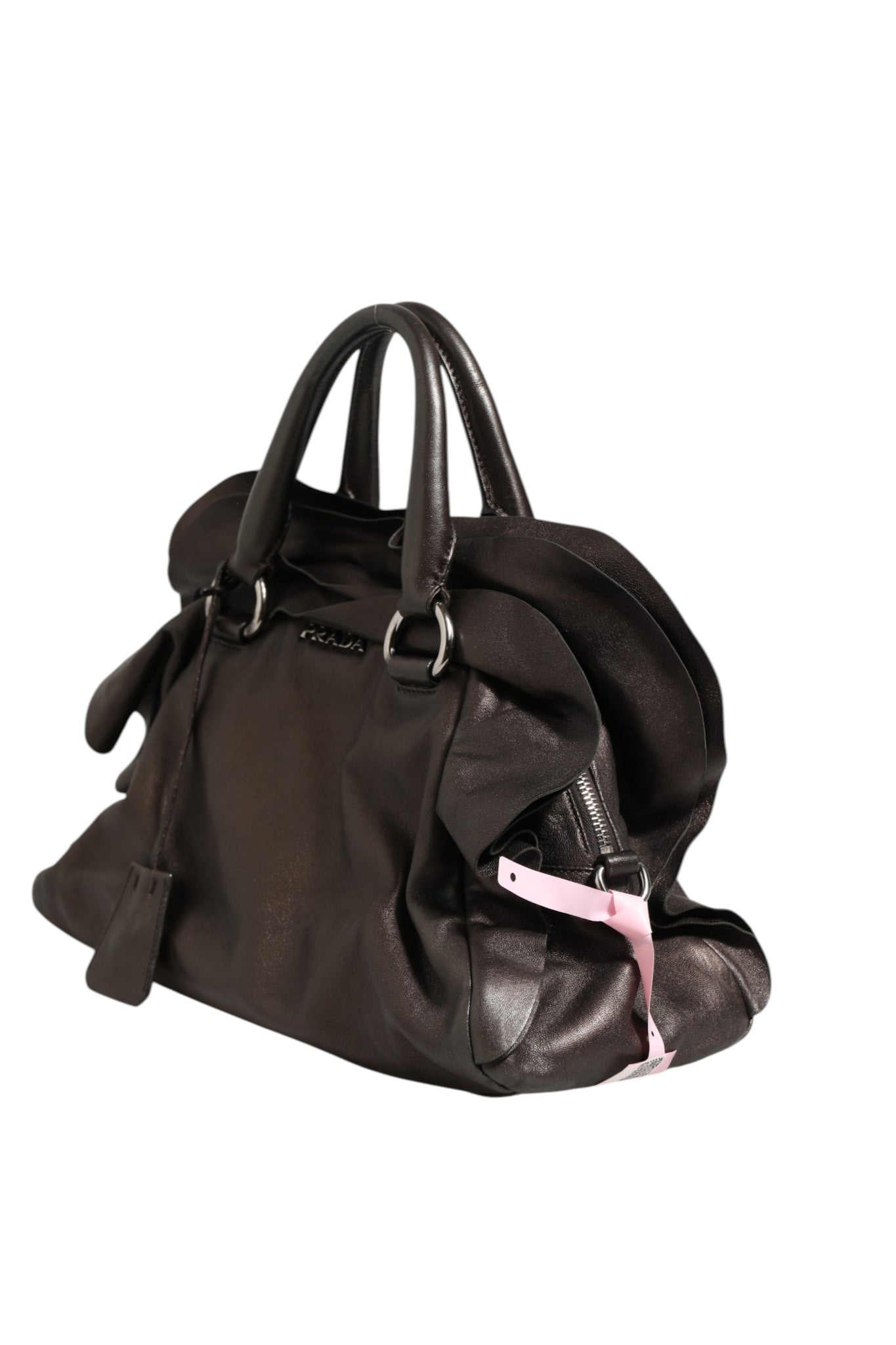 Prada Metallic Nappa Leather Ruffle Shoulder Women's Bag (Pre-Owned)