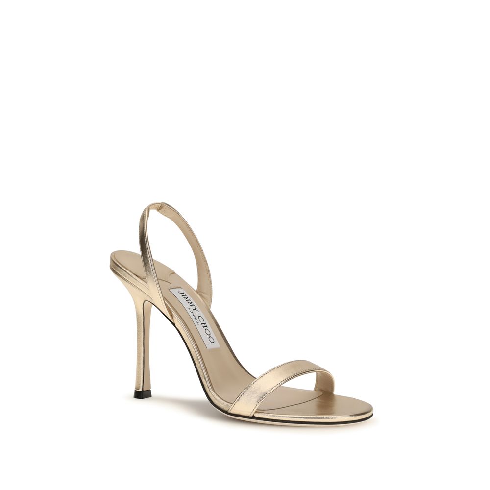 Jimmy Choo Gold Calf Leather Bos Taurus Stiletto Heel Women's Sandals