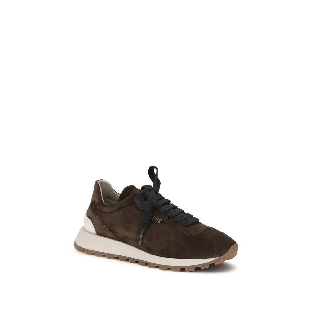 Brunello Cucinelli Brown Calf Leather Bos Taurus Athletic Women's Sneakers