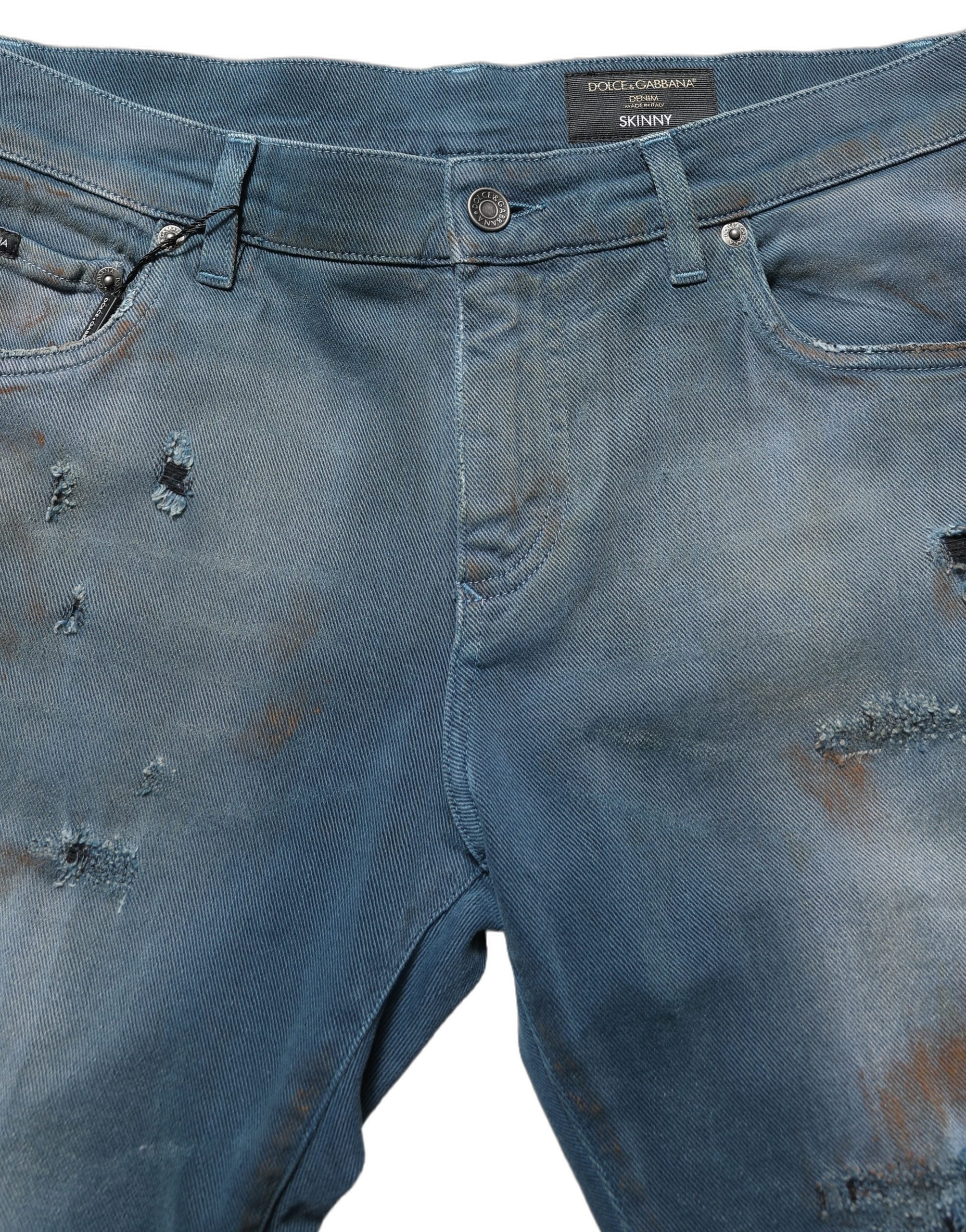 Dolce & Gabbana Blue Distressed Mid Waist Skinny Denim Men's Jeans