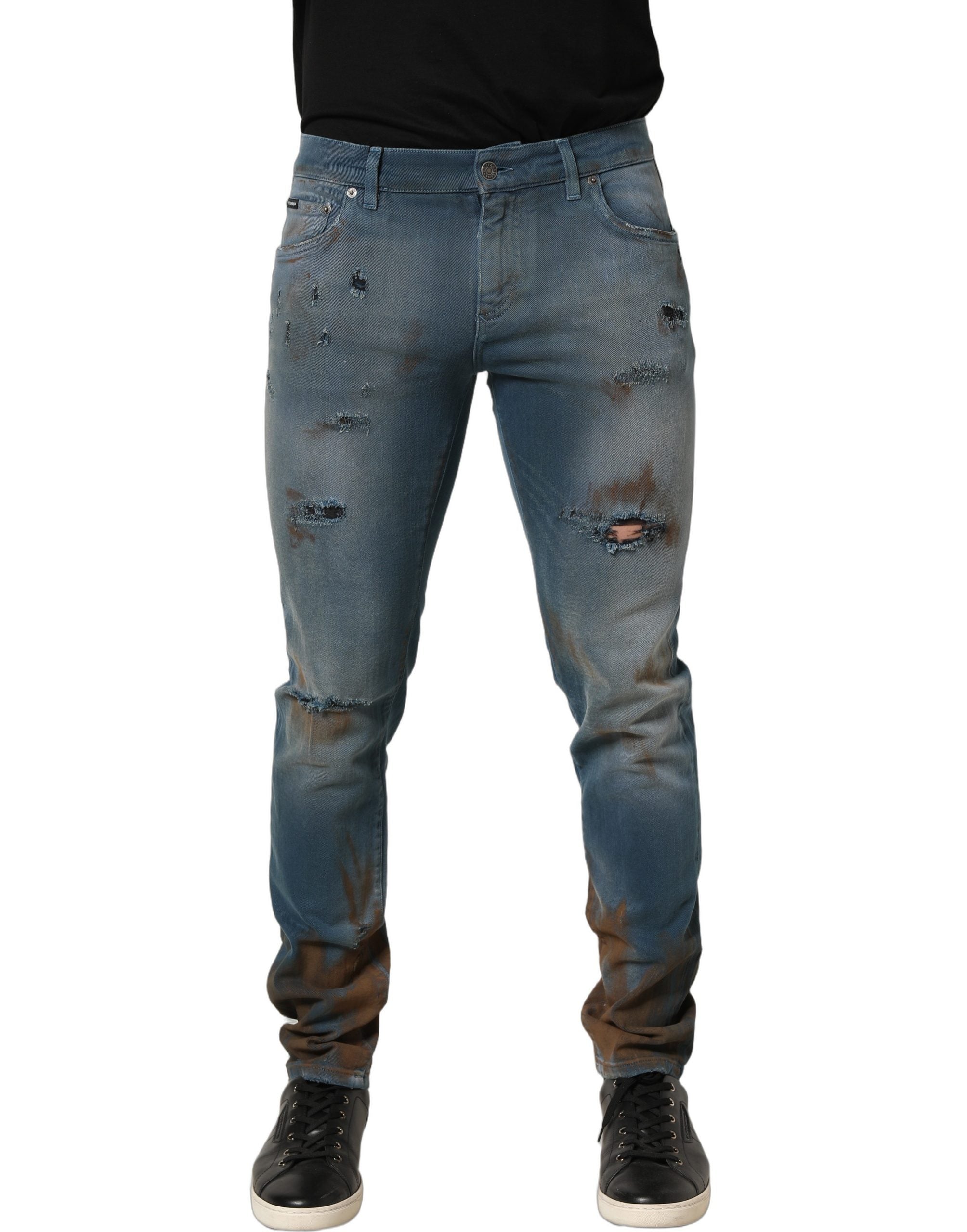 Dolce & Gabbana Blue Distressed Mid Waist Skinny Denim Men's Jeans