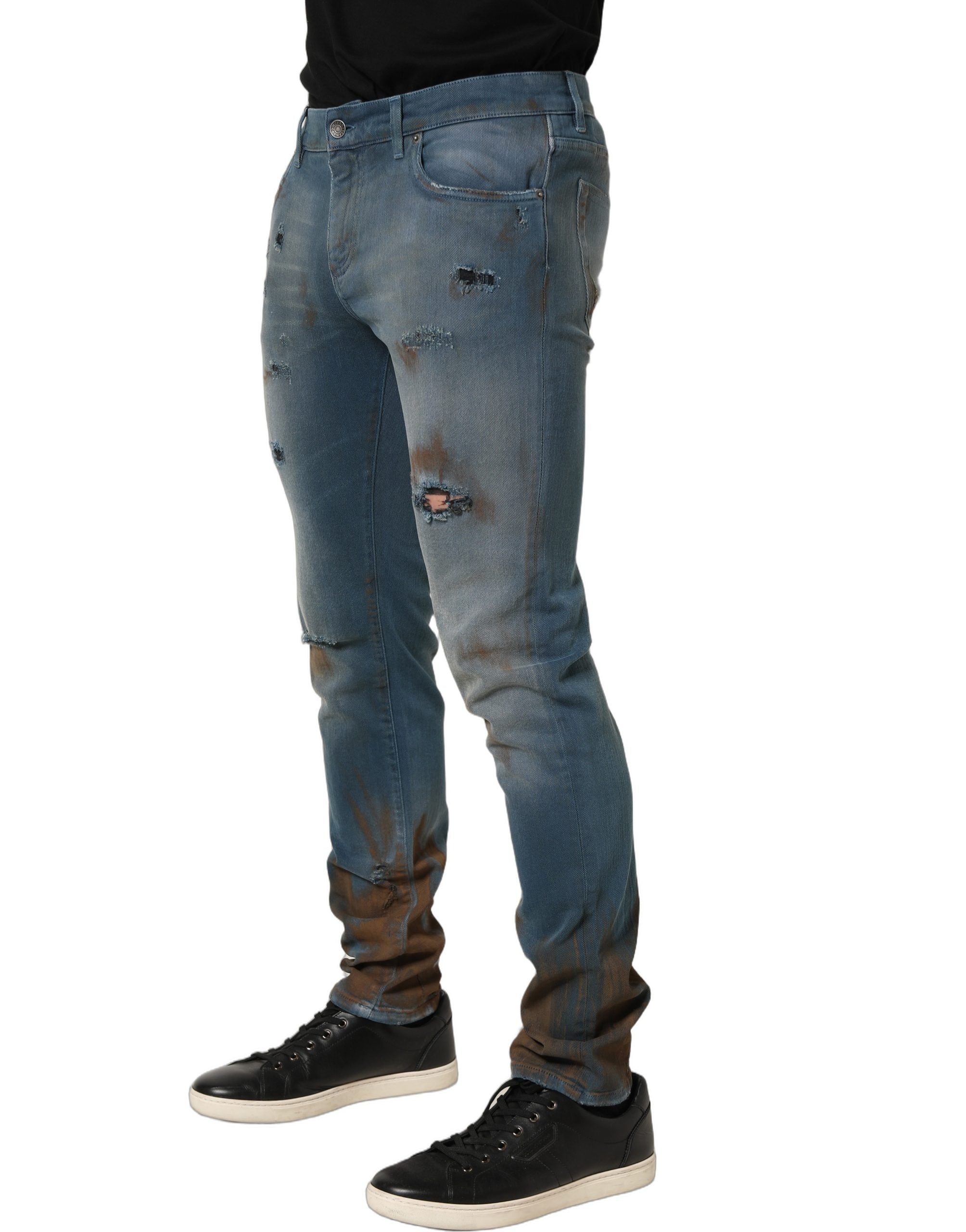 Dolce & Gabbana Blue Distressed Mid Waist Skinny Denim Men's Jeans