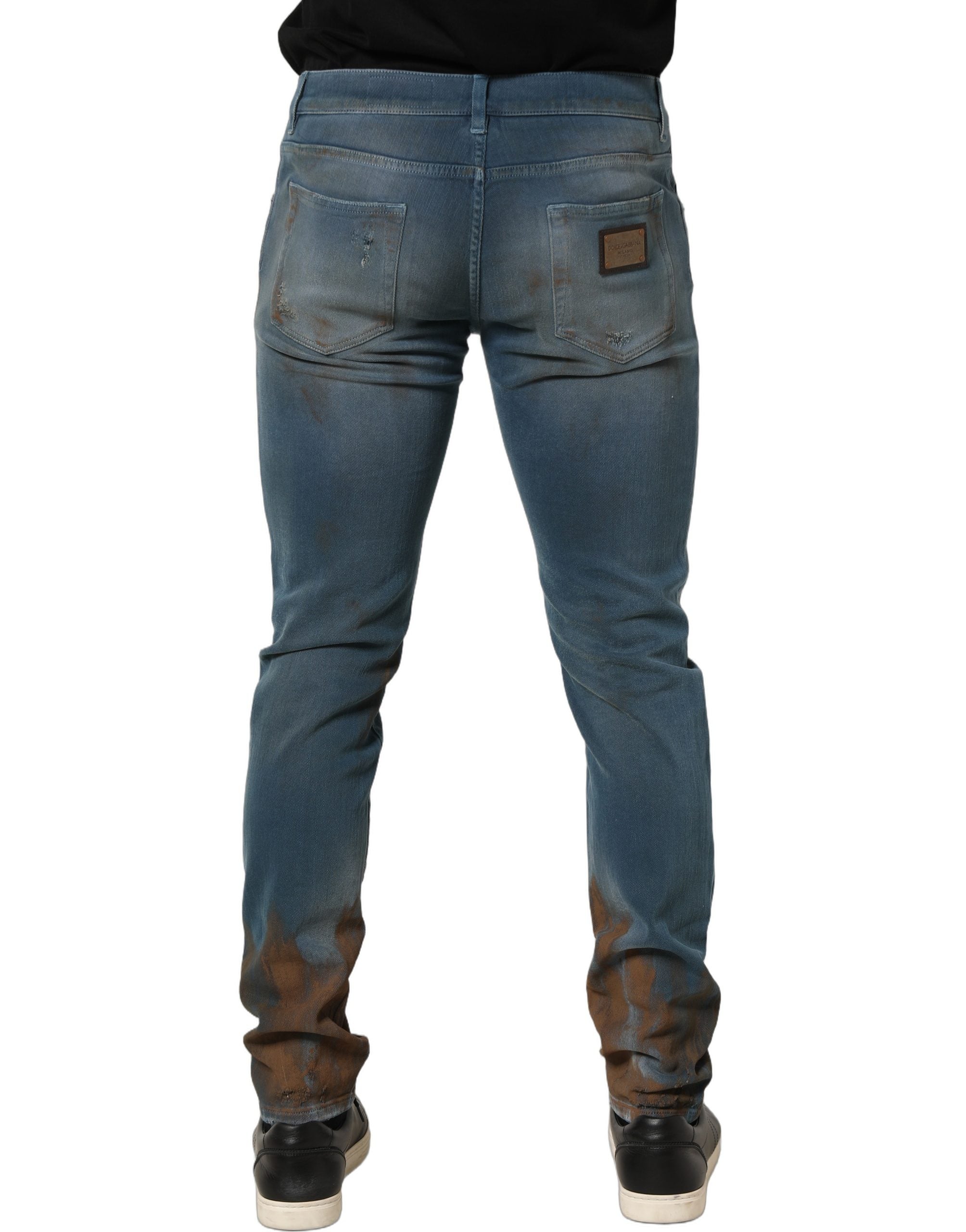 Dolce & Gabbana Blue Distressed Mid Waist Skinny Denim Men's Jeans