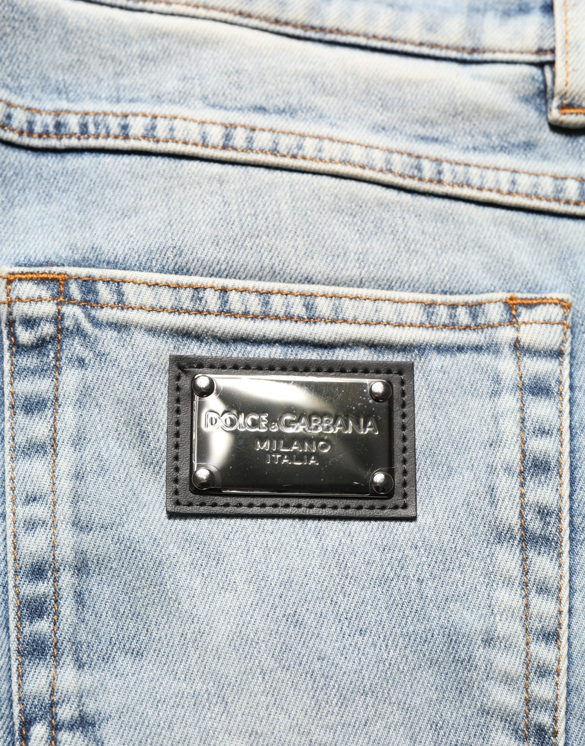 Dolce & Gabbana Blue Washed Mid Waist Straight Men Denim Men's Jeans