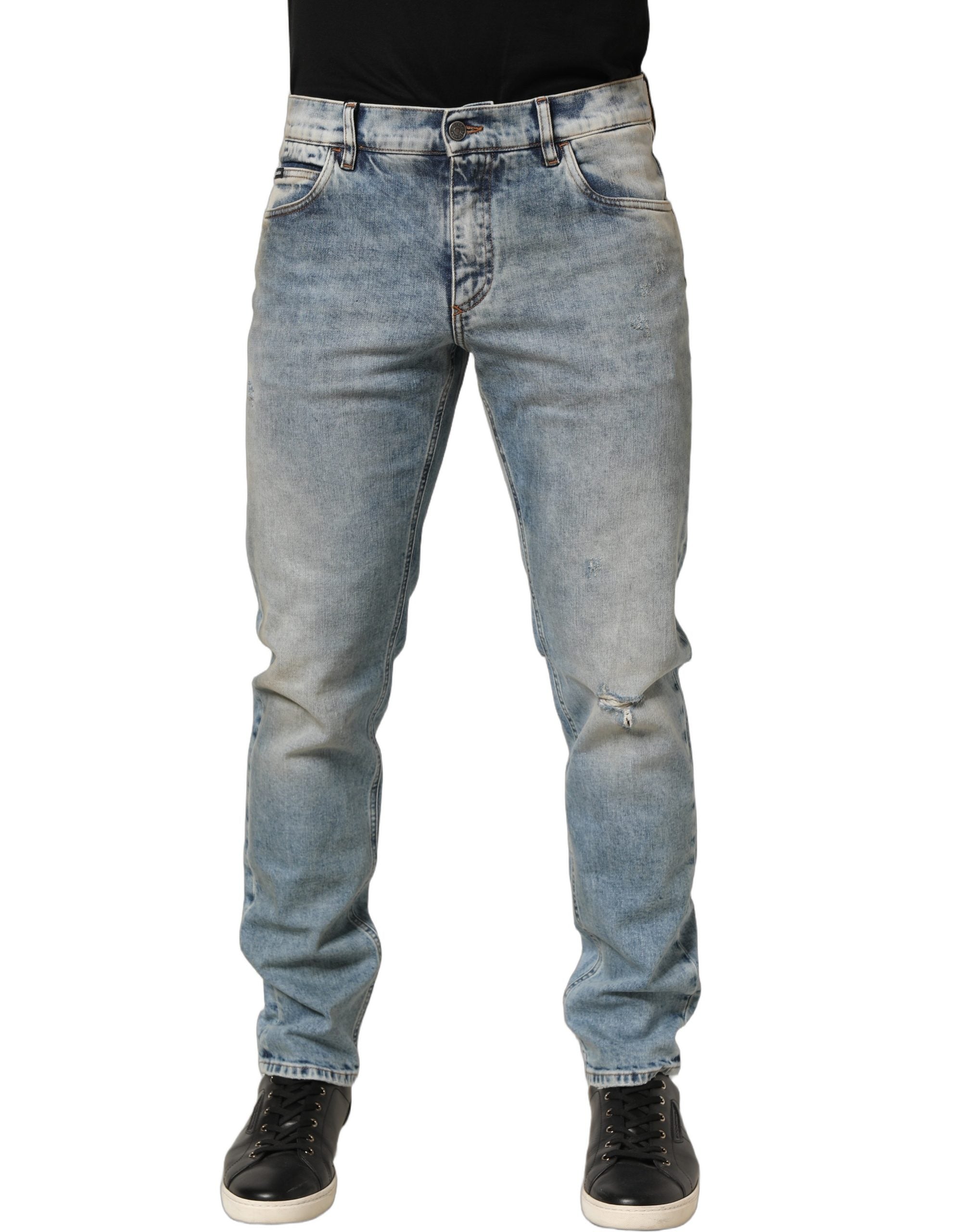 Dolce & Gabbana Blue Washed Mid Waist Straight Men Denim Men's Jeans