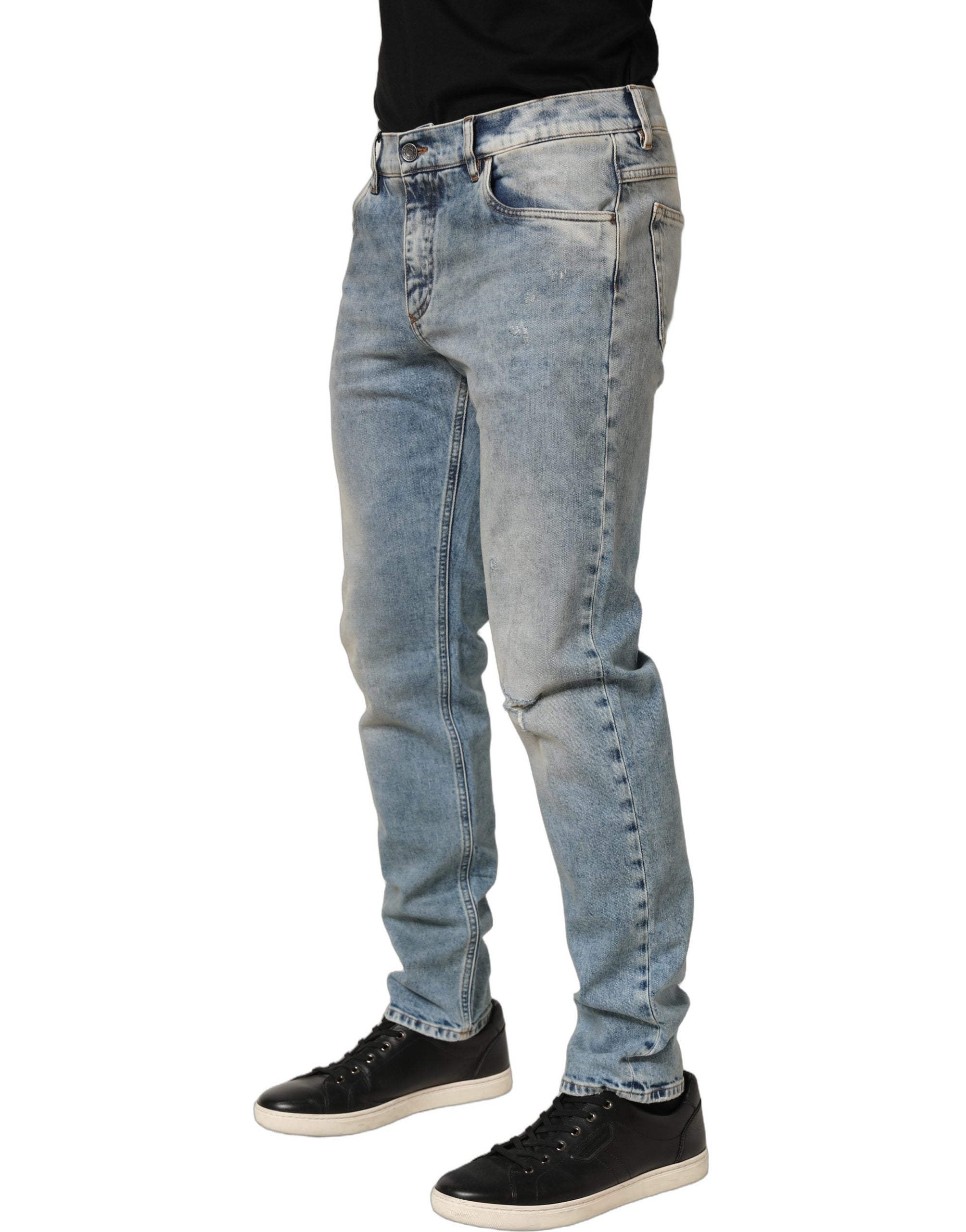 Dolce & Gabbana Blue Washed Mid Waist Straight Men Denim Men's Jeans
