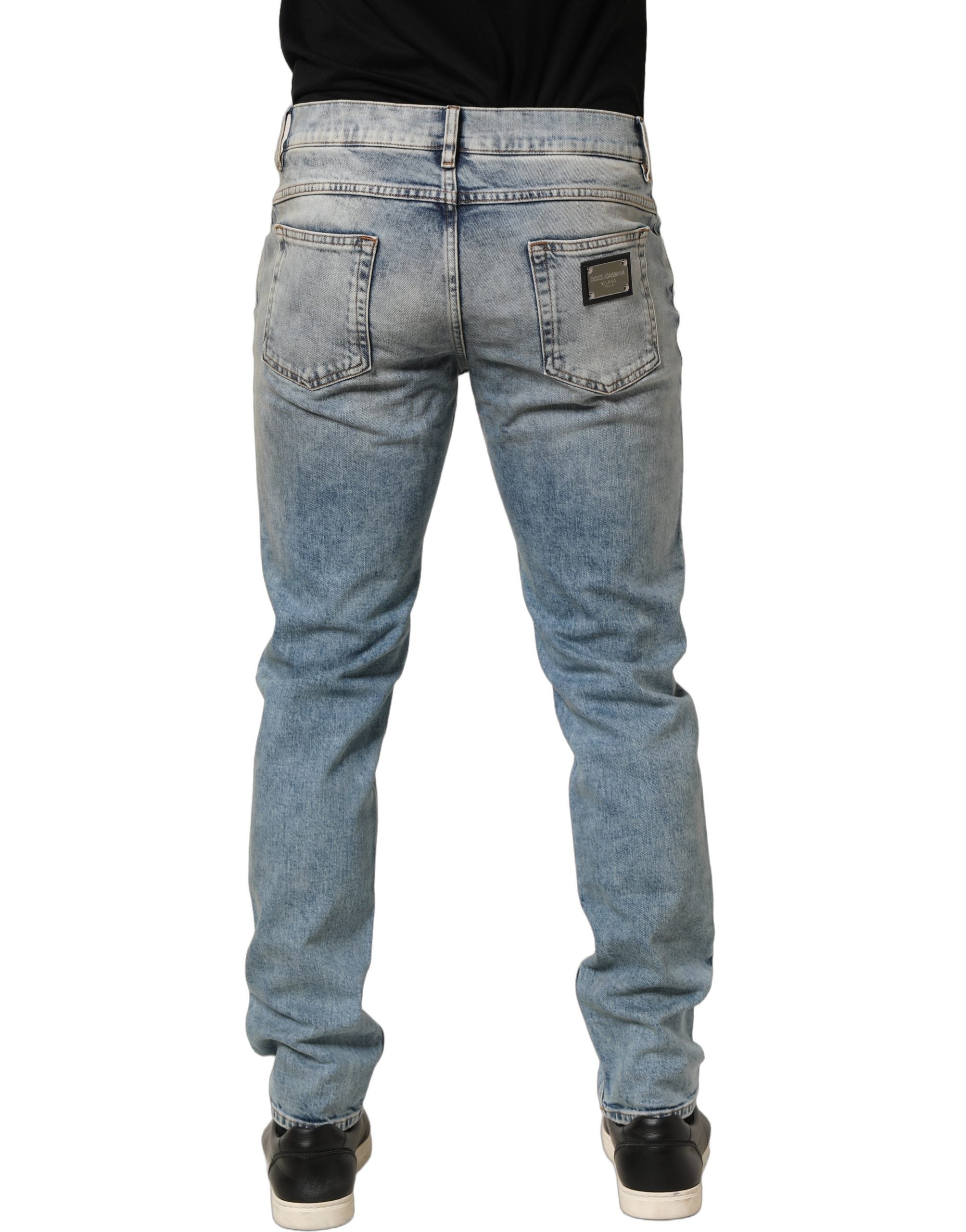 Dolce & Gabbana Blue Washed Mid Waist Straight Men Denim Men's Jeans