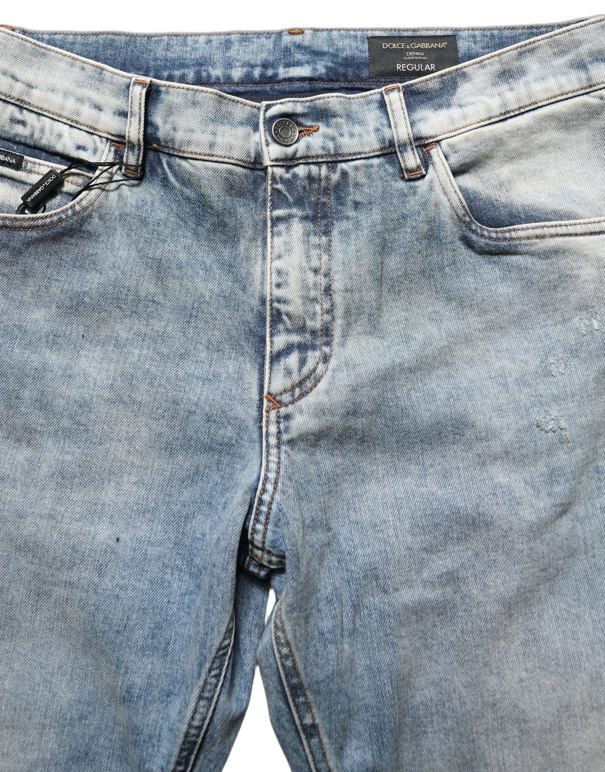 Dolce & Gabbana Blue Washed Mid Waist Straight Men Denim Men's Jeans