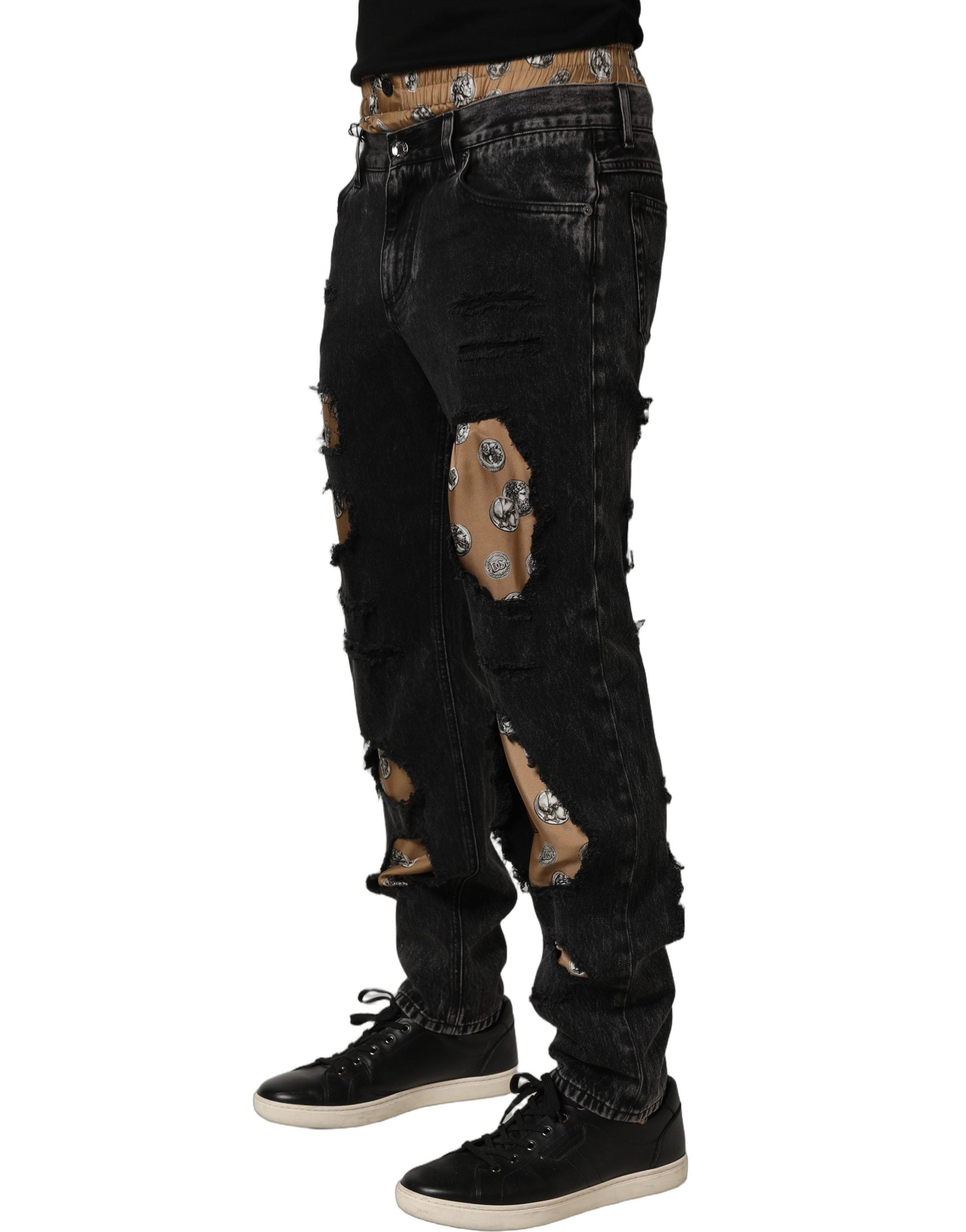 Dolce & Gabbana Black Distressed Cotton Straight Denim Men's Jeans