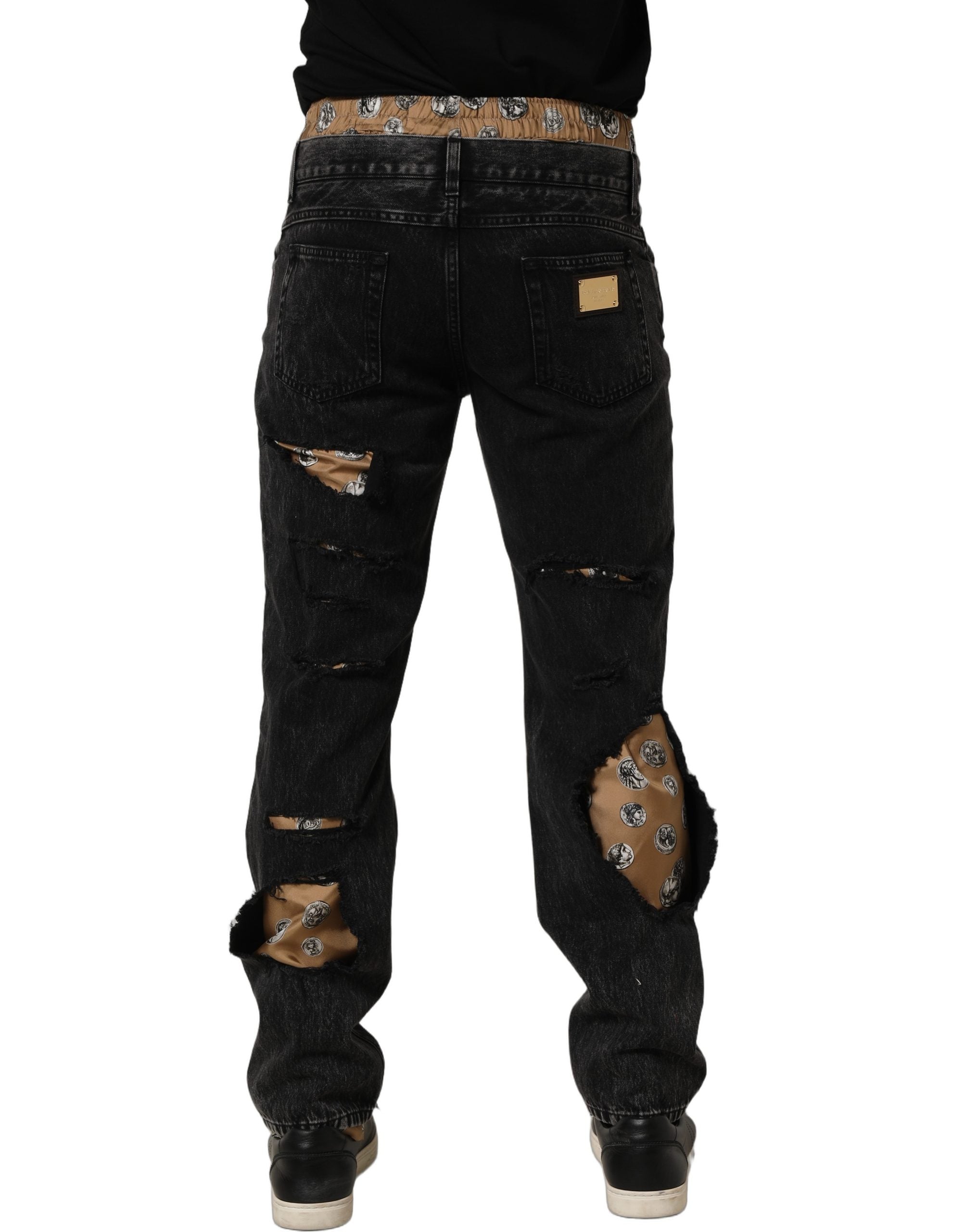 Dolce & Gabbana Black Distressed Cotton Straight Denim Men's Jeans