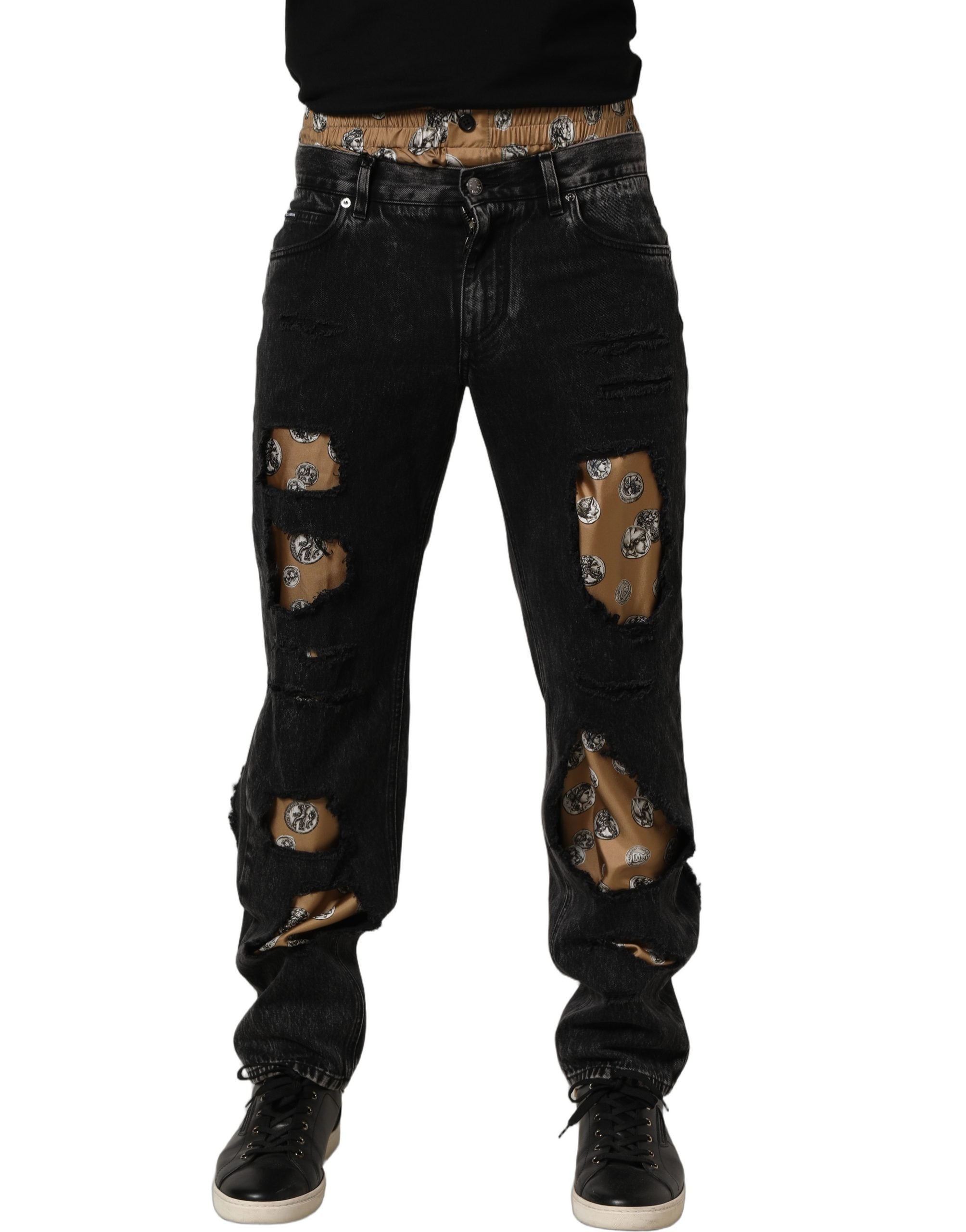 Dolce & Gabbana Black Distressed Cotton Straight Denim Men's Jeans