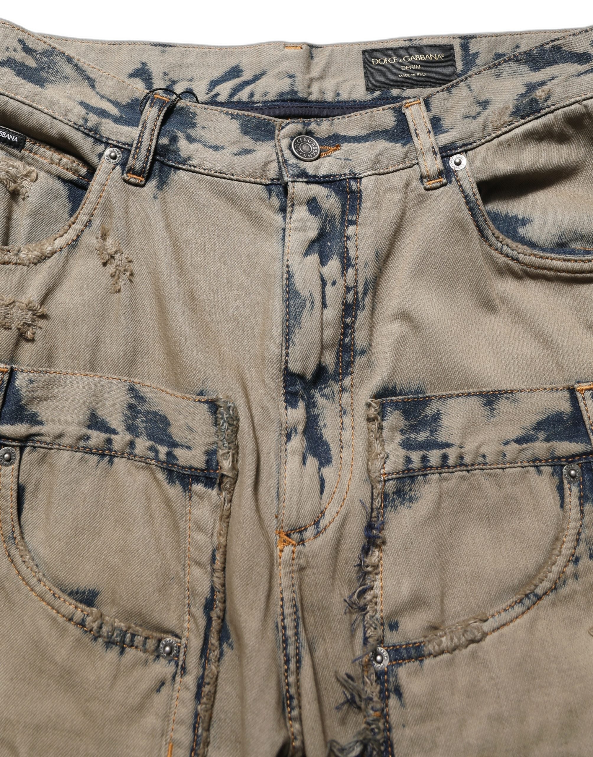 Dolce & Gabbana Beige Bleached Deconstructed Men Denim Men's Jeans