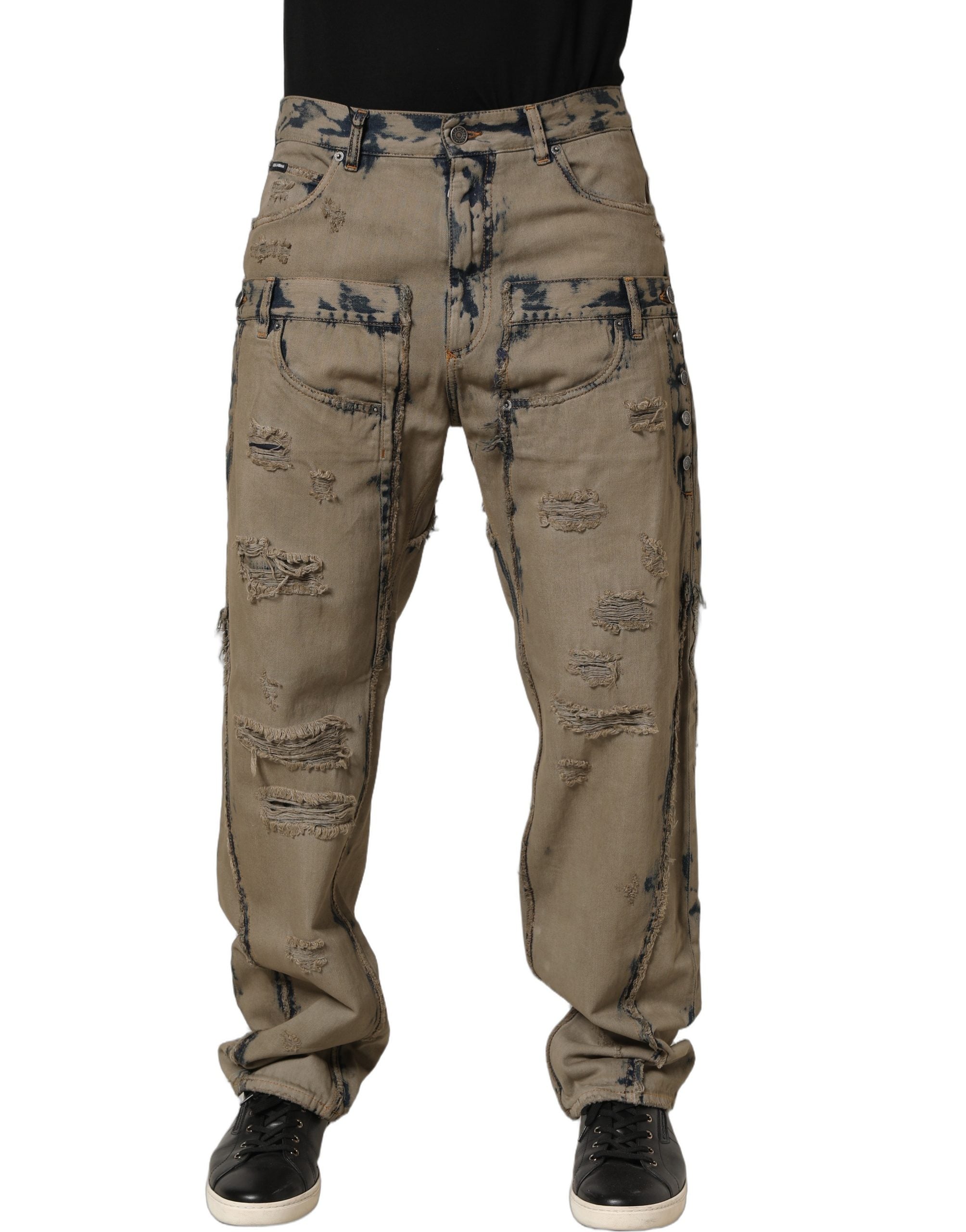Dolce & Gabbana Beige Bleached Deconstructed Men Denim Men's Jeans