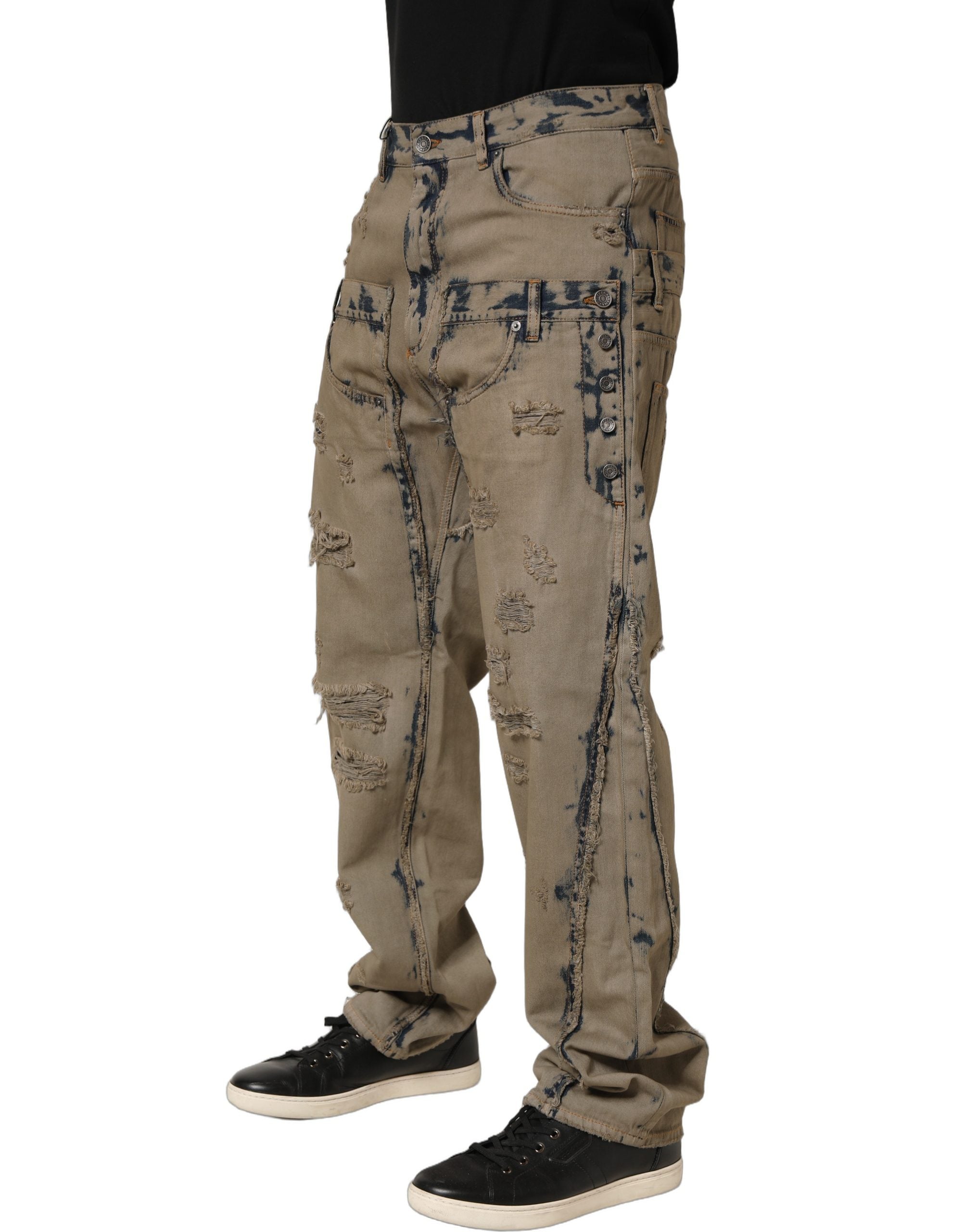 Dolce & Gabbana Beige Bleached Deconstructed Men Denim Men's Jeans