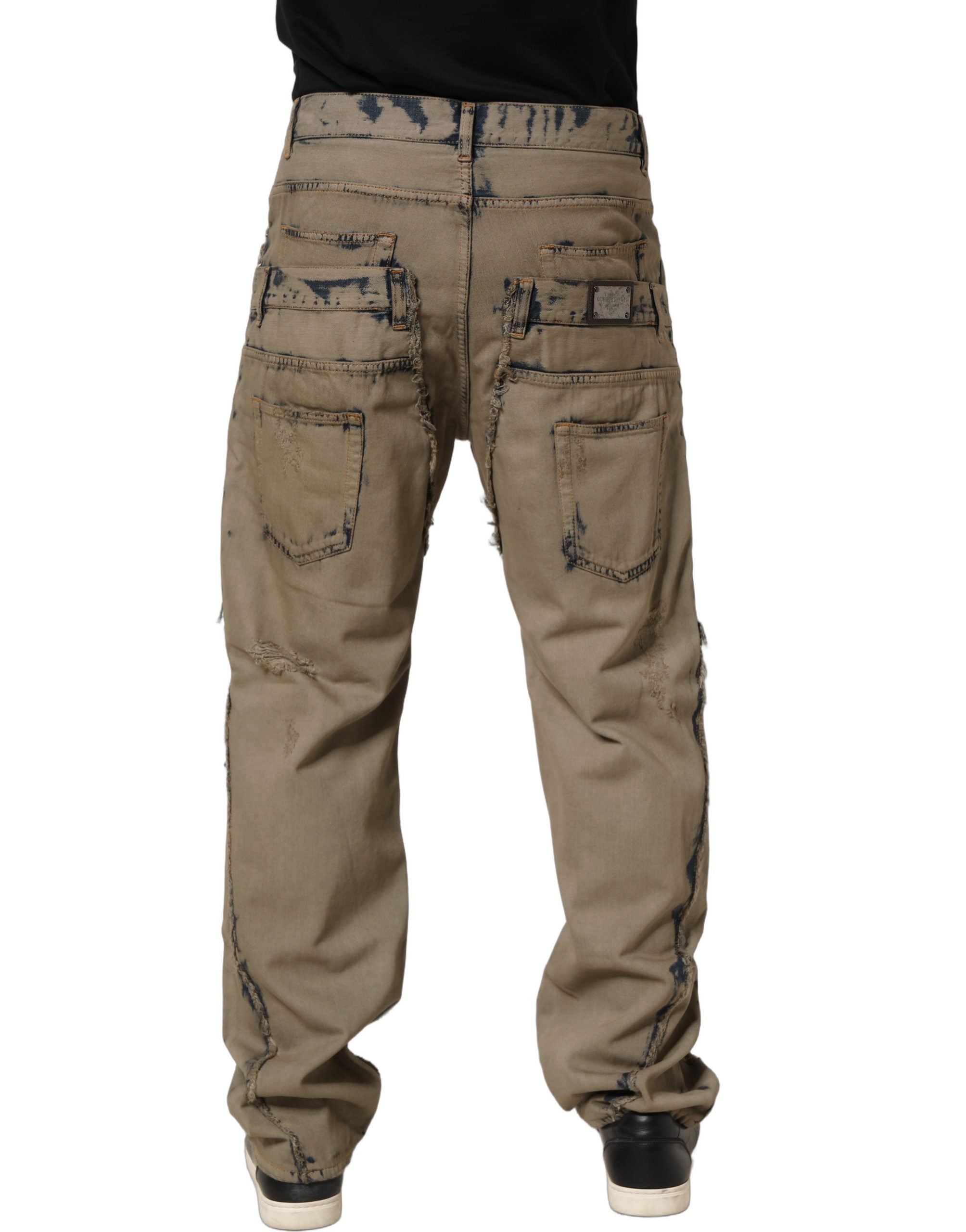 Dolce & Gabbana Beige Bleached Deconstructed Men Denim Men's Jeans