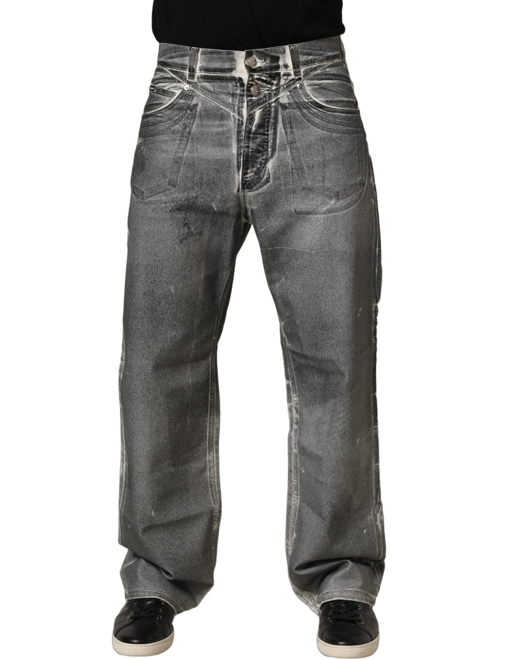 Dolce & Gabbana Grey Washed Mid Waist Straight Denim Men's Jeans