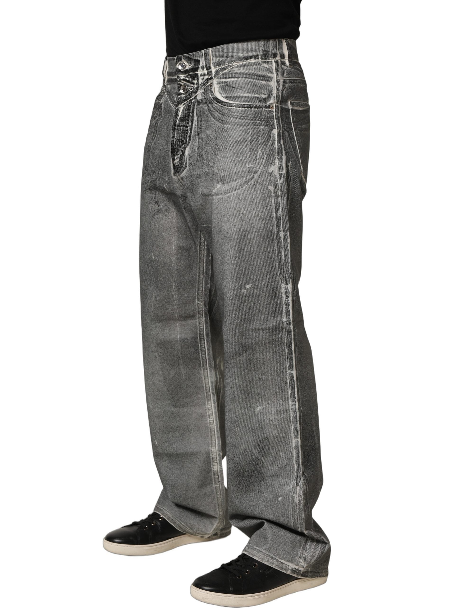 Dolce & Gabbana Grey Washed Mid Waist Straight Denim Men's Jeans