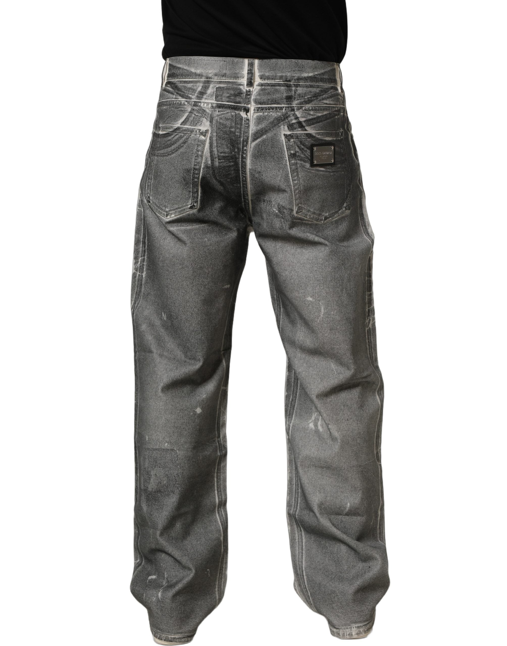 Dolce & Gabbana Grey Washed Mid Waist Straight Denim Men's Jeans