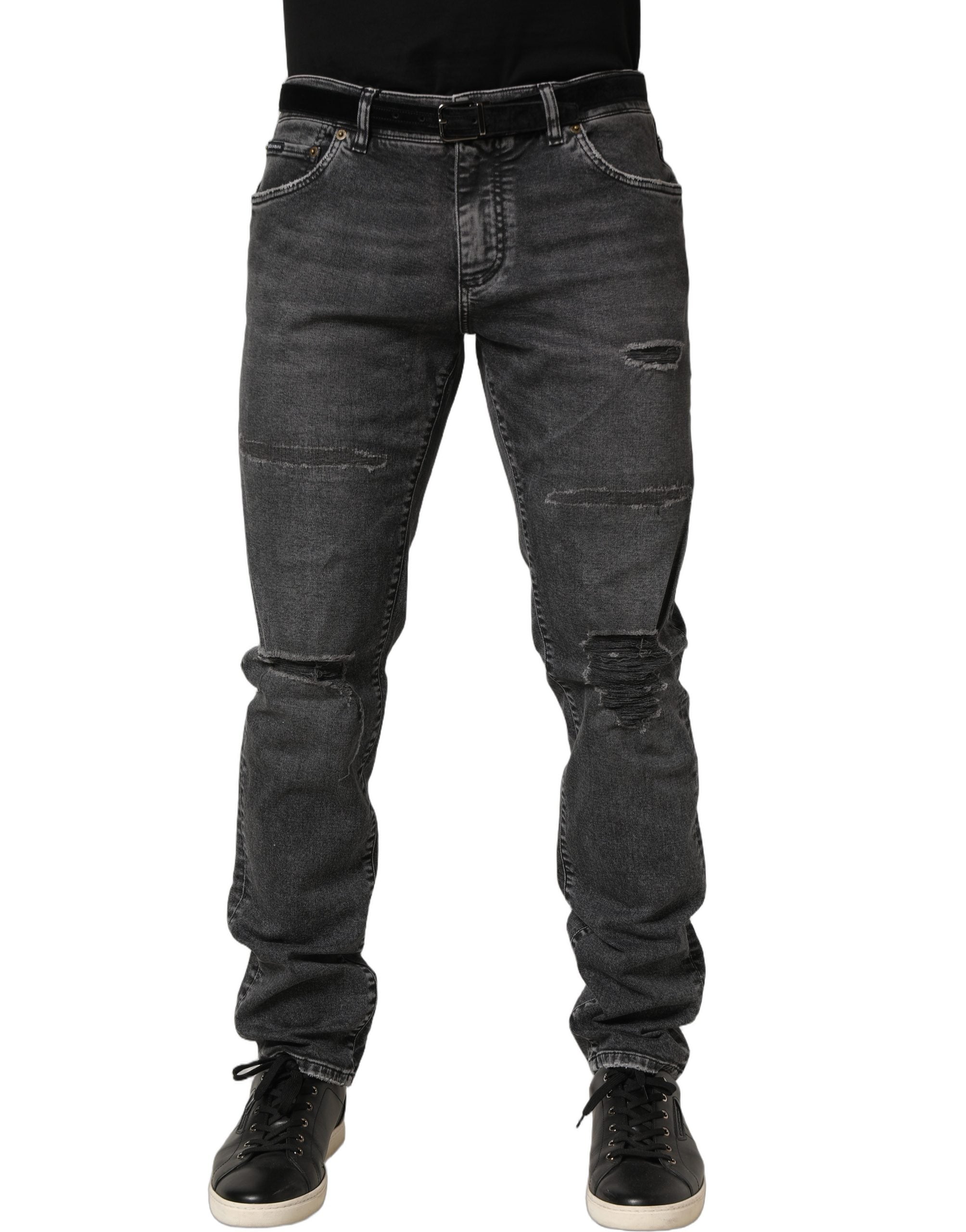 Dolce & Gabbana Dark Grey Distressed Mid Waist Denim Men's Jeans (Pre-Owned)