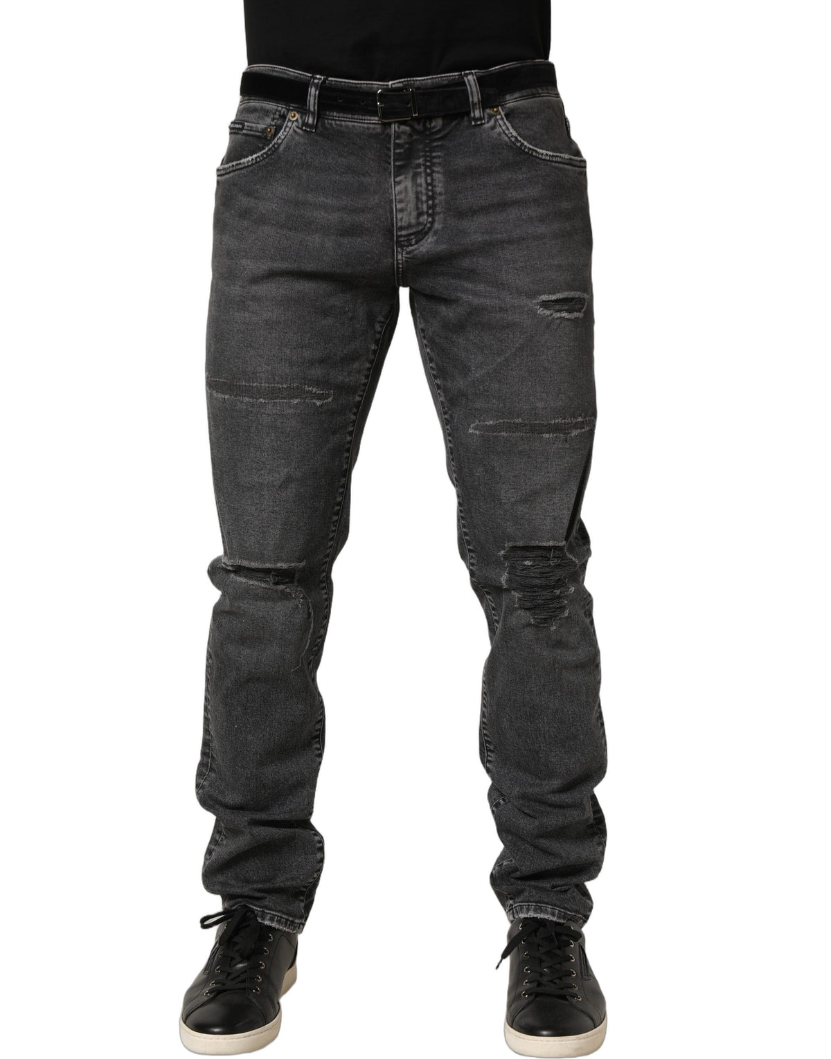 Dolce & Gabbana Dark Grey Distressed Mid Waist Denim Men's Jeans (Pre-Owned)