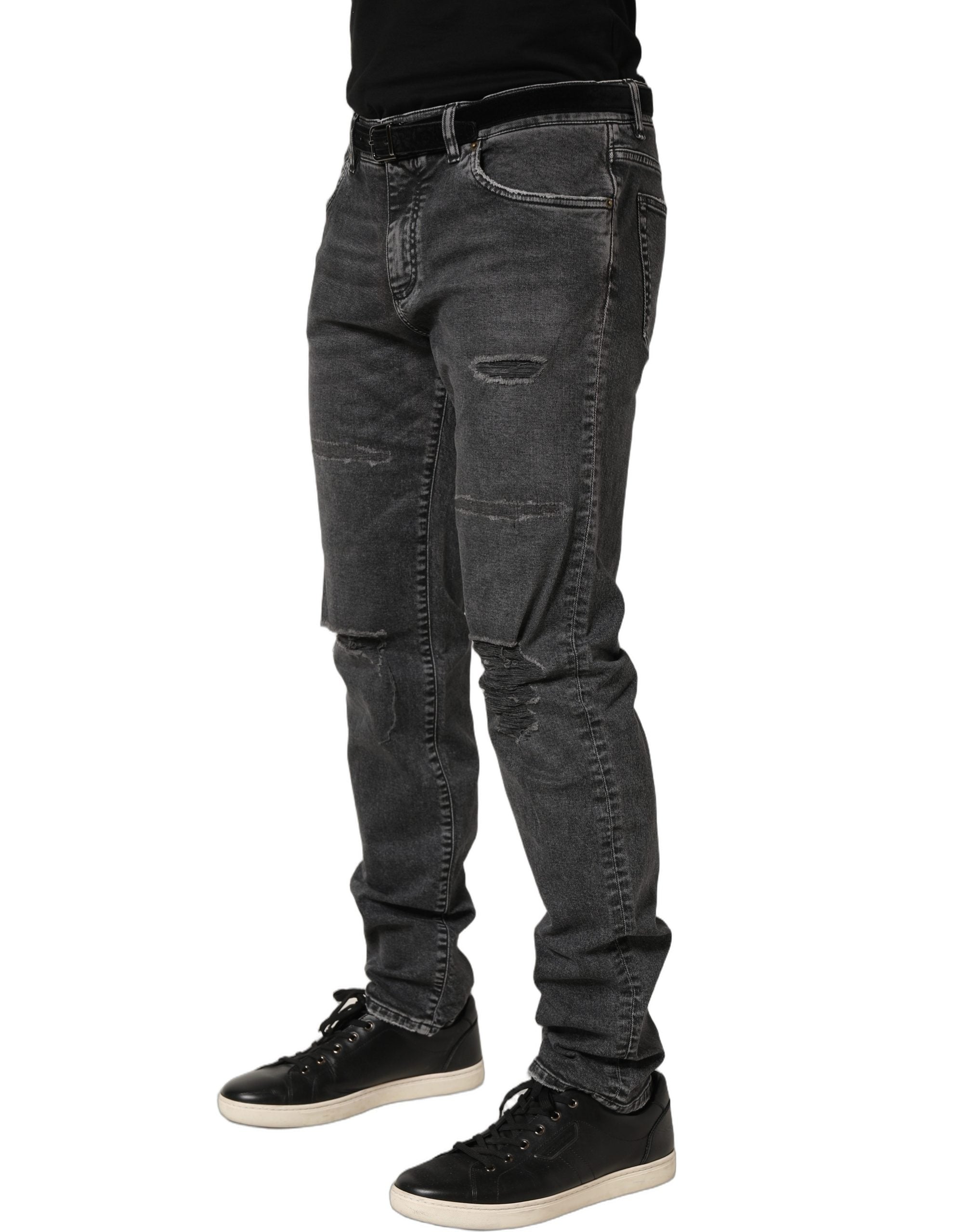 Dolce & Gabbana Dark Grey Distressed Mid Waist Denim Men's Jeans (Pre-Owned)